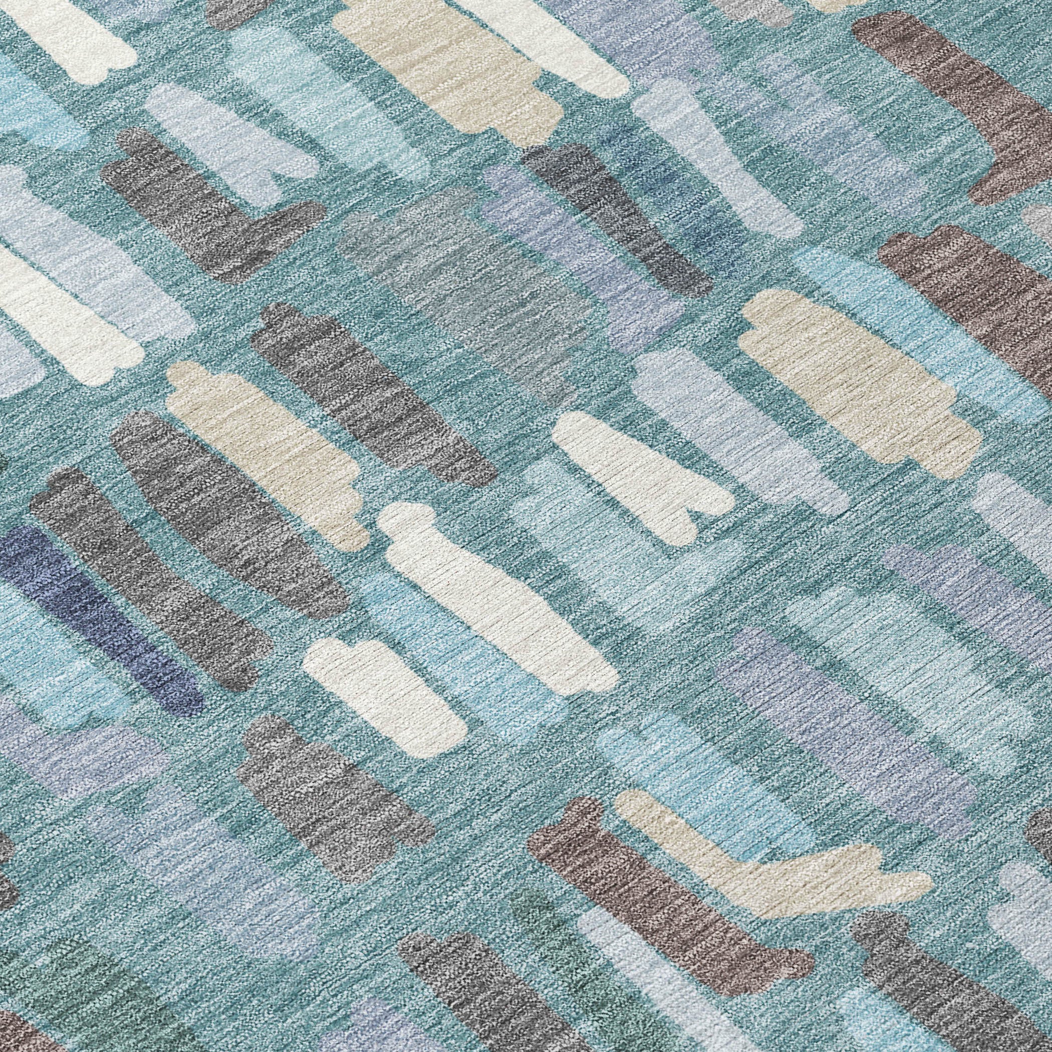 10' X 14' Teal Blue Taupe And Beige Striped Washable Indoor Outdoor Area Rug - Sports & Outdoor