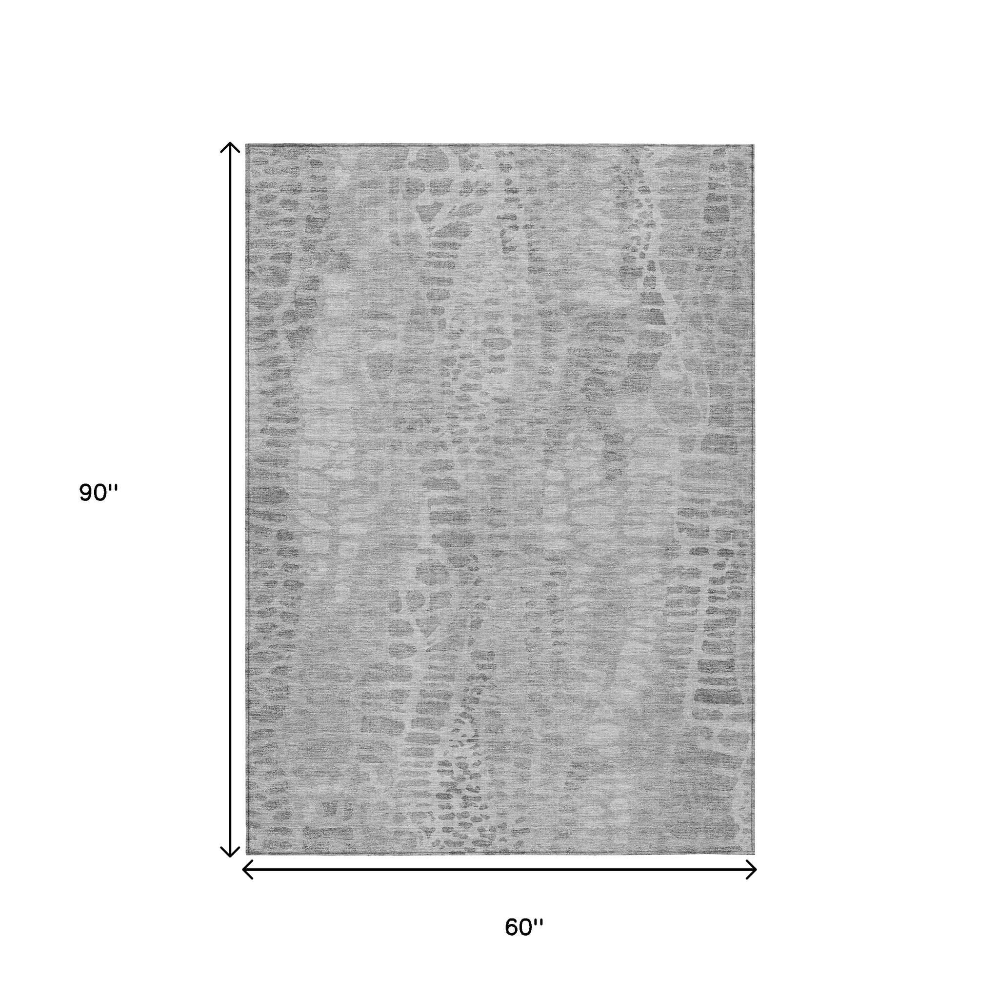 5' X 8' Gray And Silver Abstract Washable Indoor Outdoor Area Rug - Sports & Outdoor