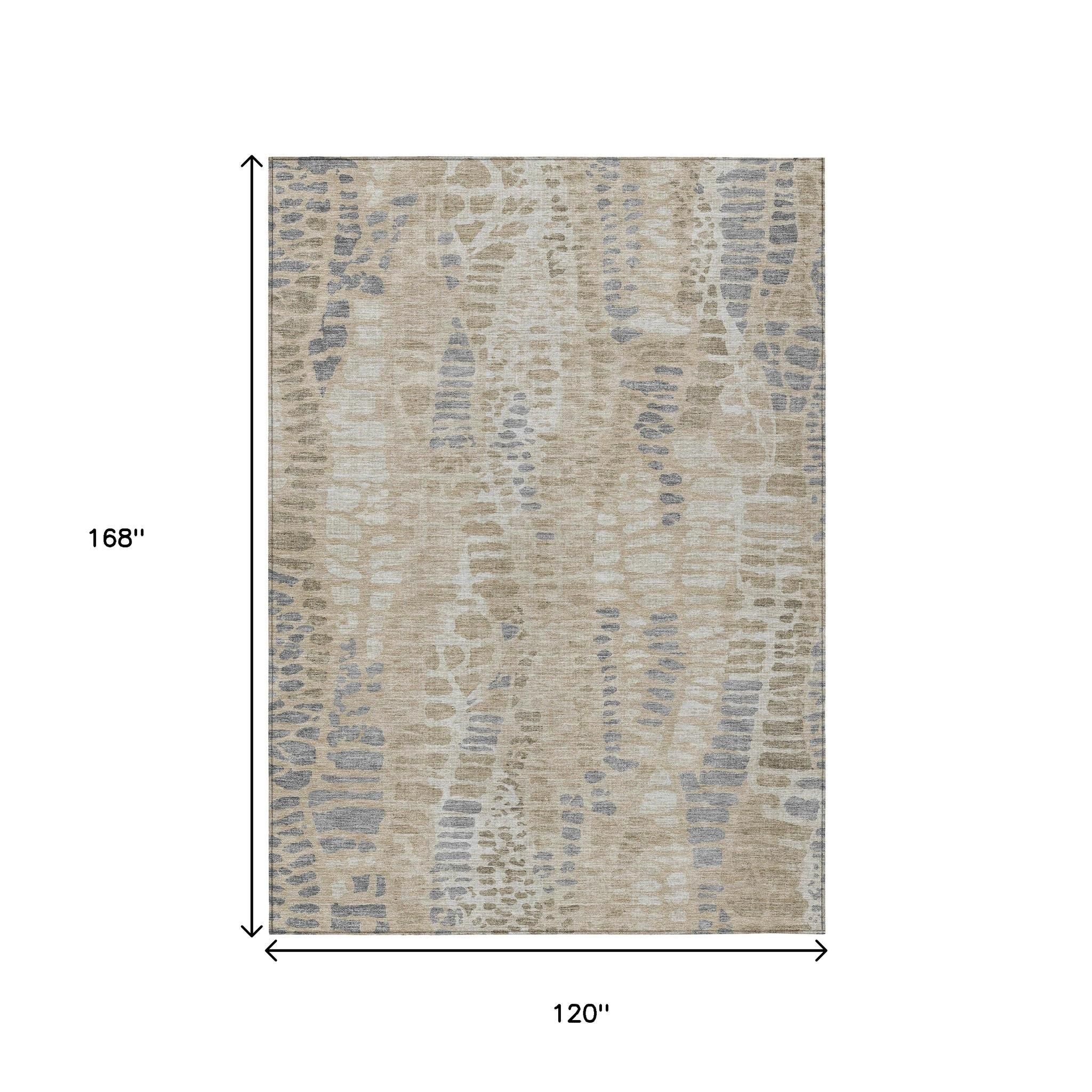 10' X 14' Beige And Gray Abstract Washable Indoor Outdoor Area Rug - Sports & Outdoor