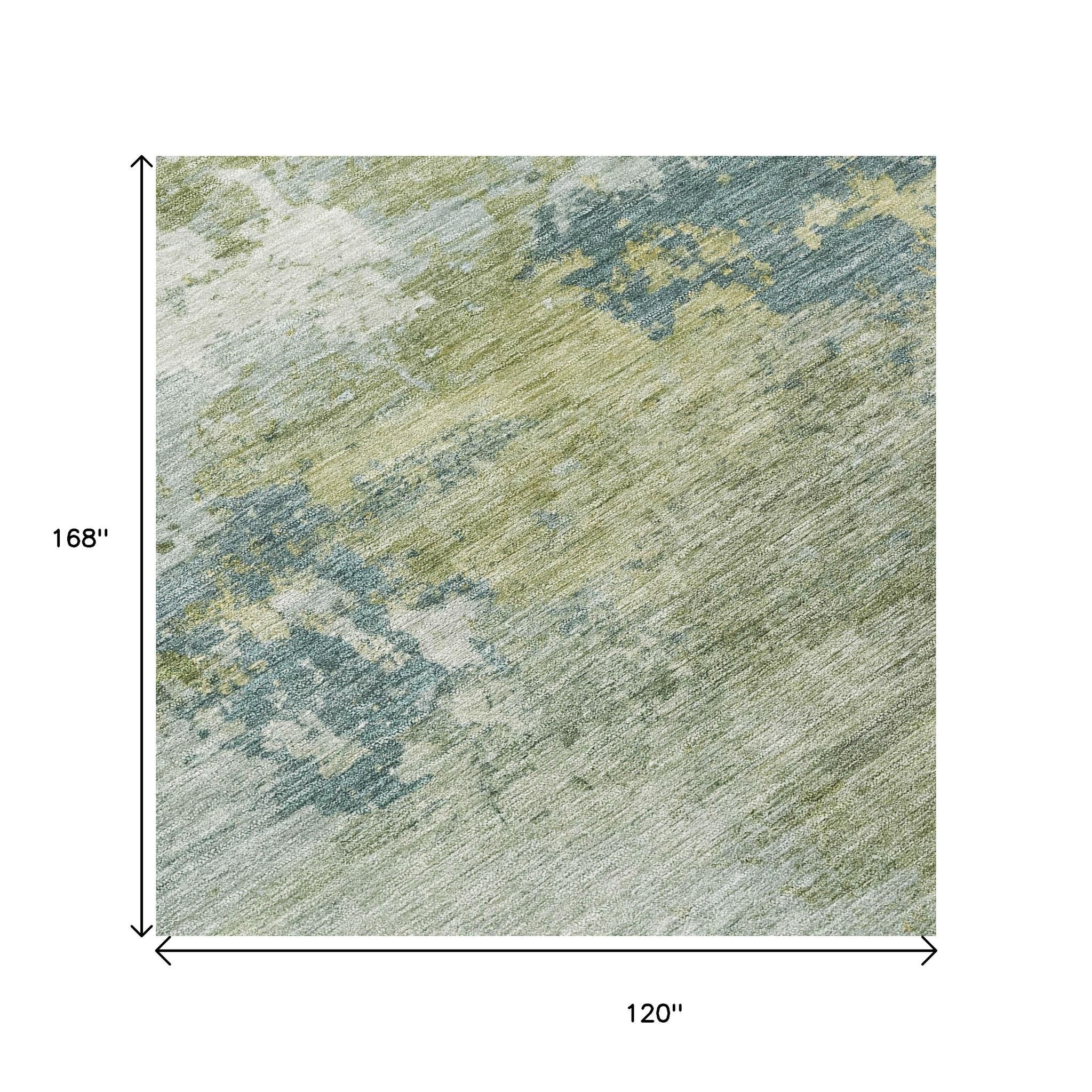 10' X 14' Aqua And Green Abstract Washable Indoor Outdoor Area Rug - Sports & Outdoor