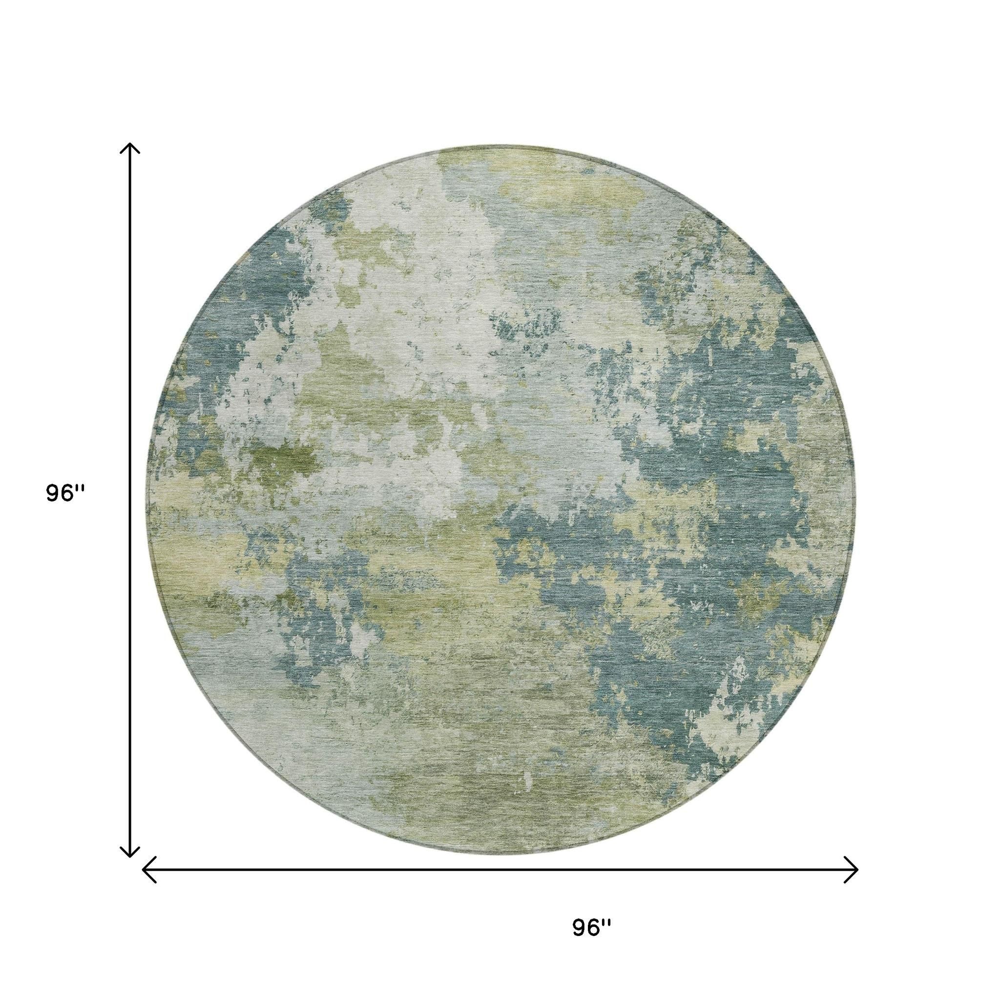 8' Aqua And Green Round Abstract Washable Indoor Outdoor Area Rug - Sports & Outdoor