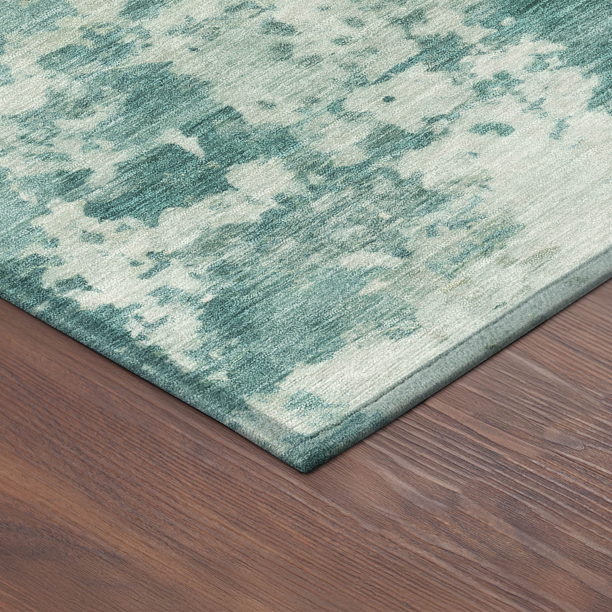 5' X 8' Teal Blue And Ivory Abstract Washable Indoor Outdoor Area Rug - Sports & Outdoor