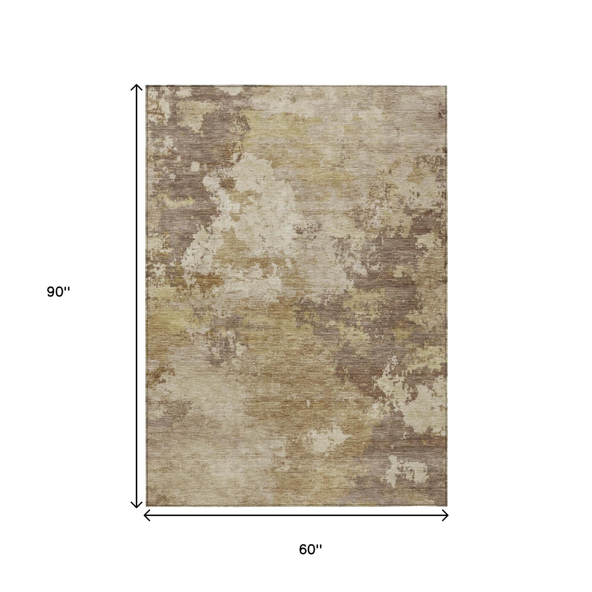 5' X 8' Wheat And Beige Abstract Washable Indoor Outdoor Area Rug - Sports & Outdoor