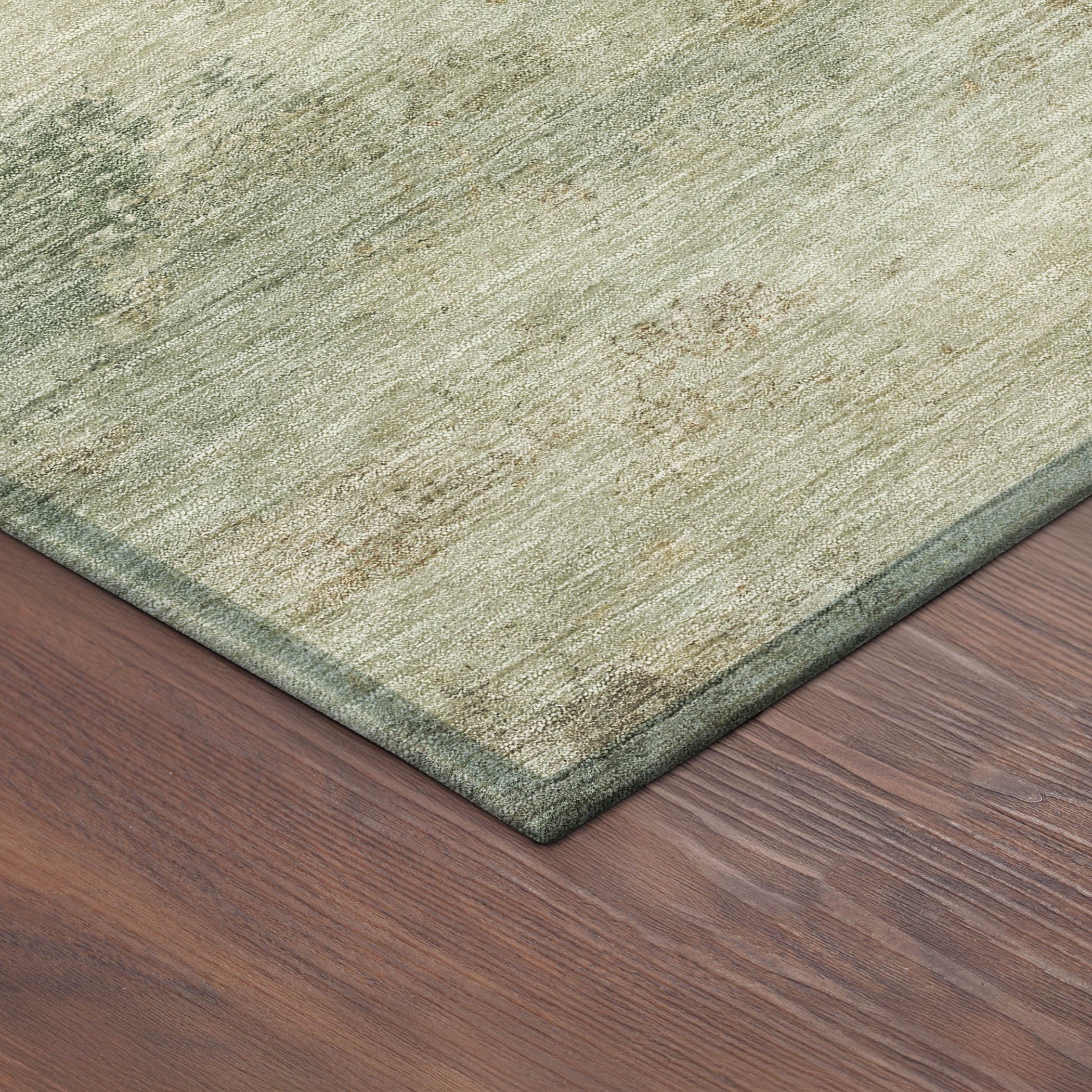 3' X 5' Artichoke Green Gold And Ivory Abstract Washable Indoor Outdoor Area Rug - Sports & Outdoor
