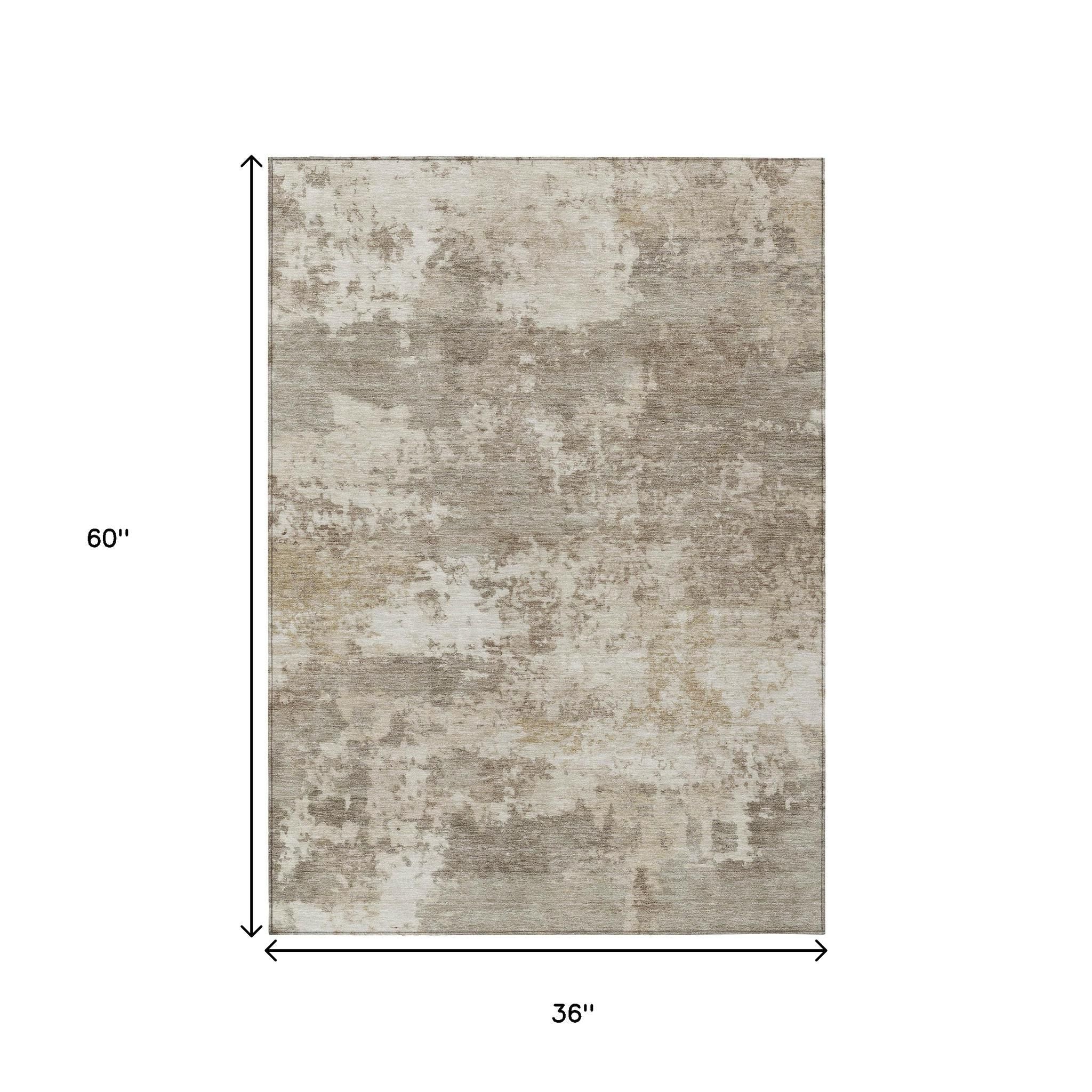 3' X 5' Taupe And Beige Abstract Washable Indoor Outdoor Area Rug - Sports & Outdoor