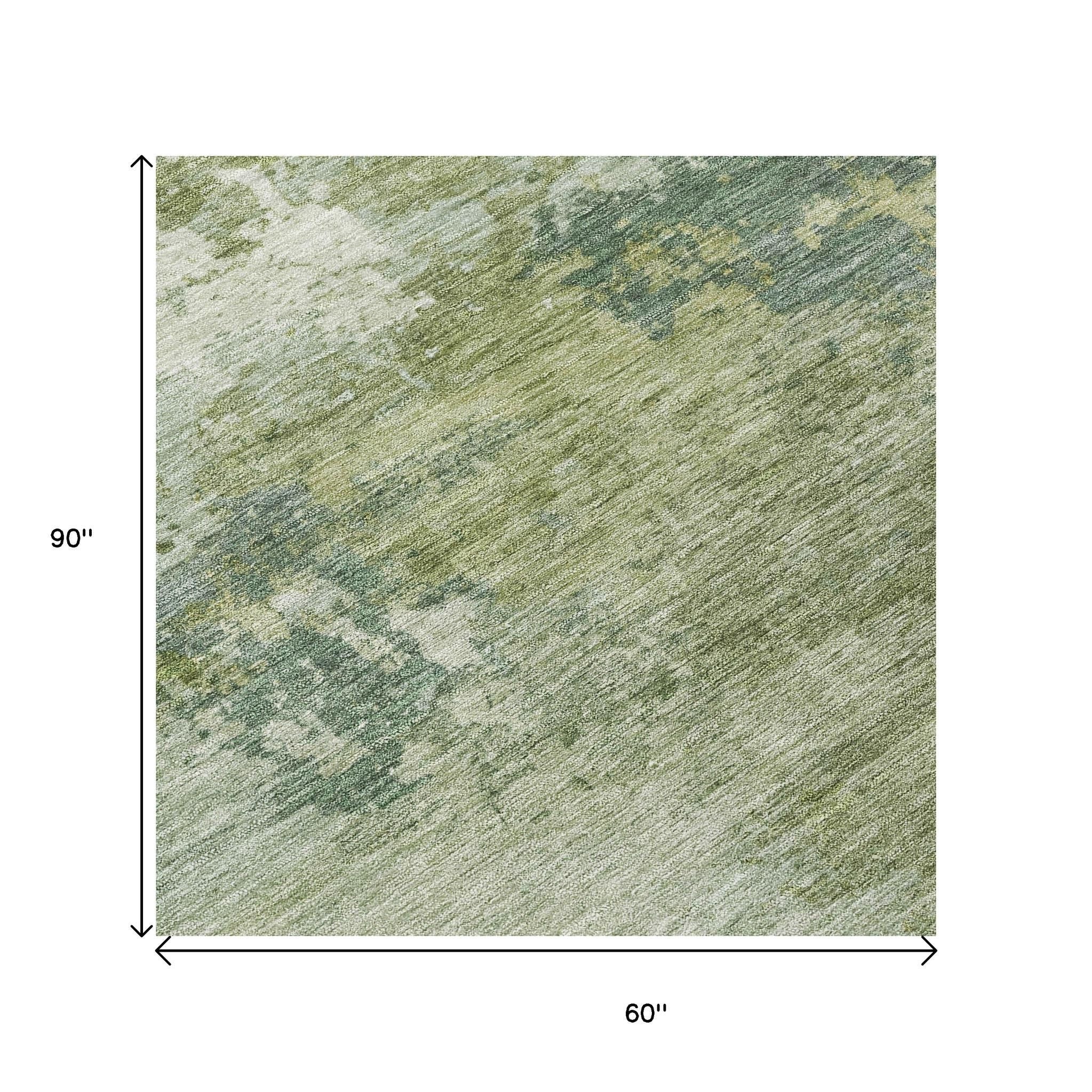 5' X 8' Fern Green And Ivory Abstract Washable Indoor Outdoor Area Rug - Sports & Outdoor