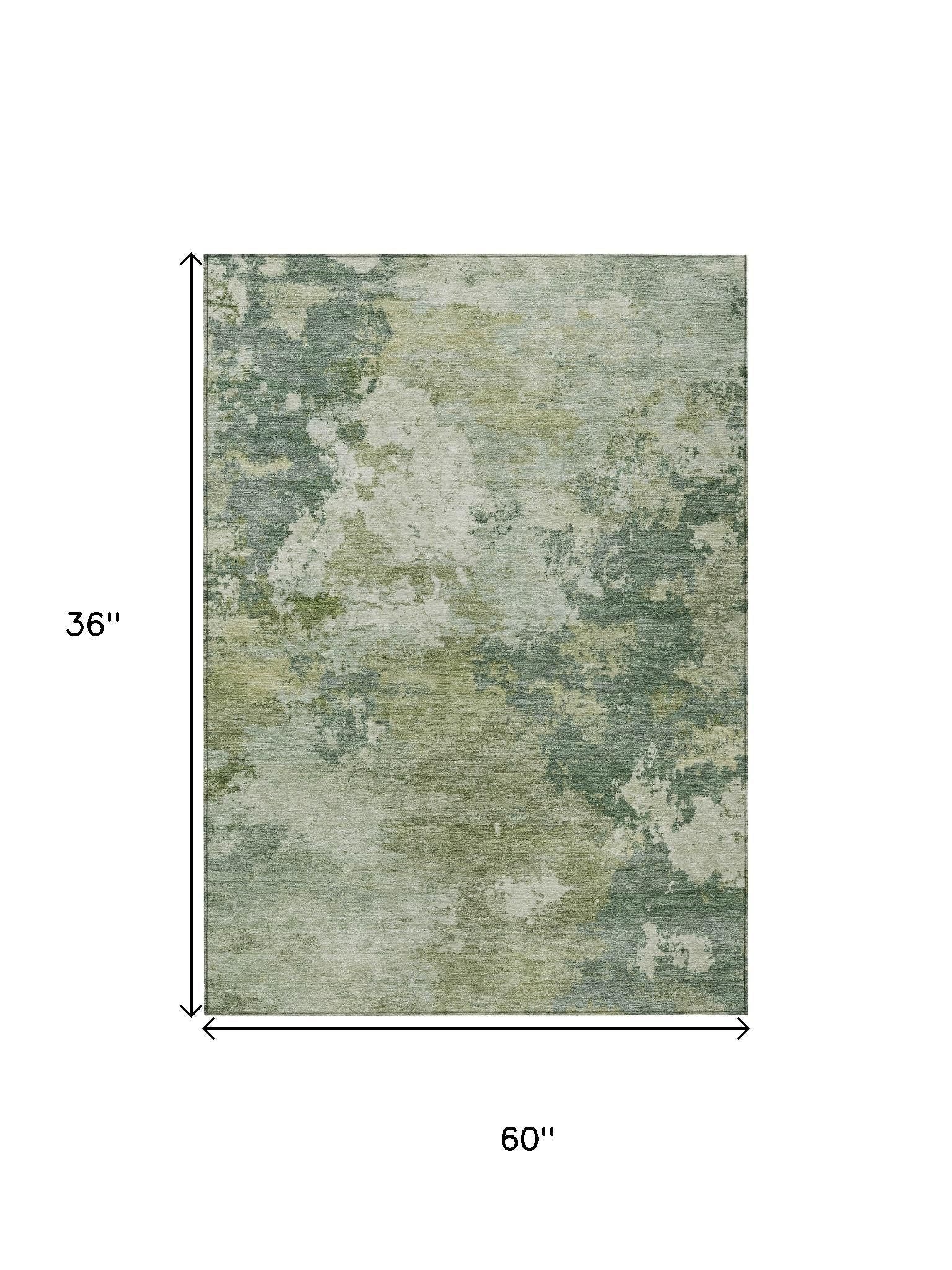 3' X 5' Fern Green And Ivory Abstract Washable Indoor Outdoor Area Rug - Sports & Outdoor