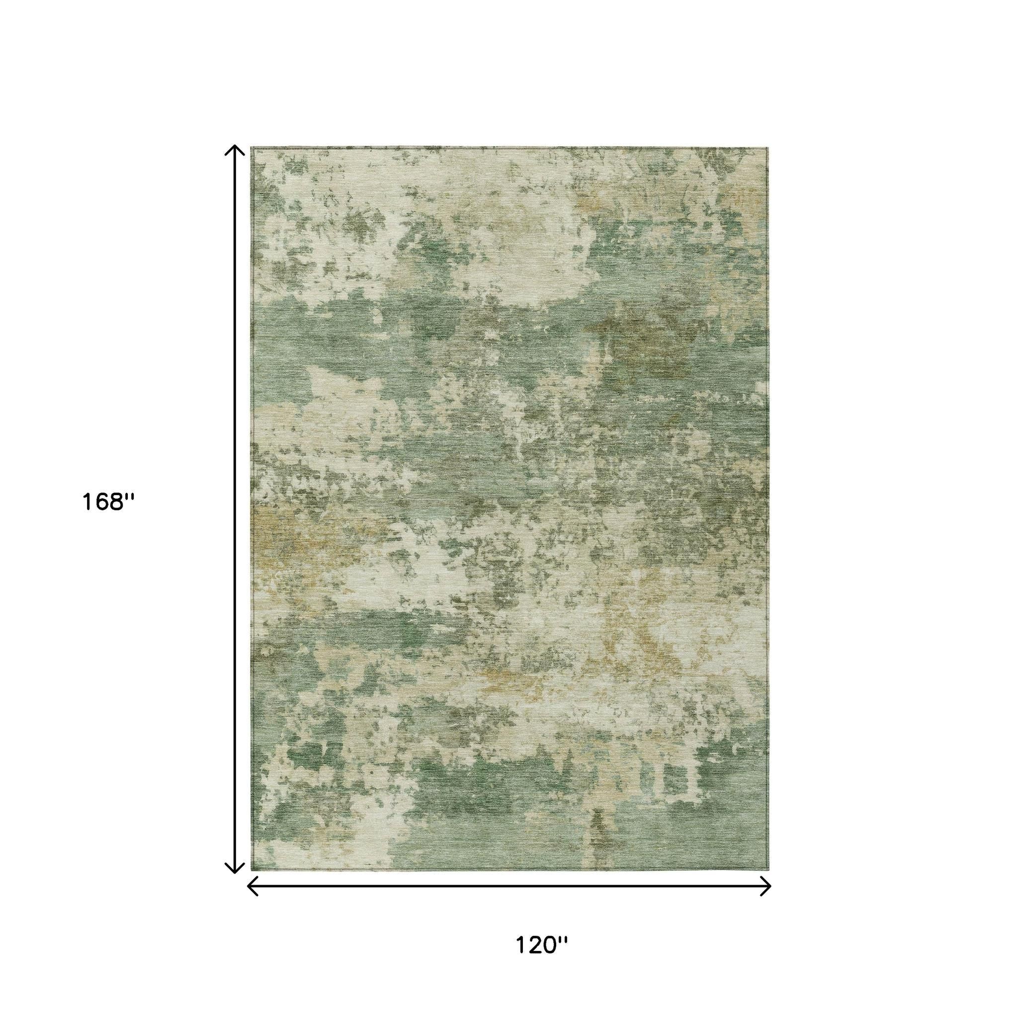 10' X 14' Sage And Beige Abstract Washable Indoor Outdoor Area Rug - Sports & Outdoor