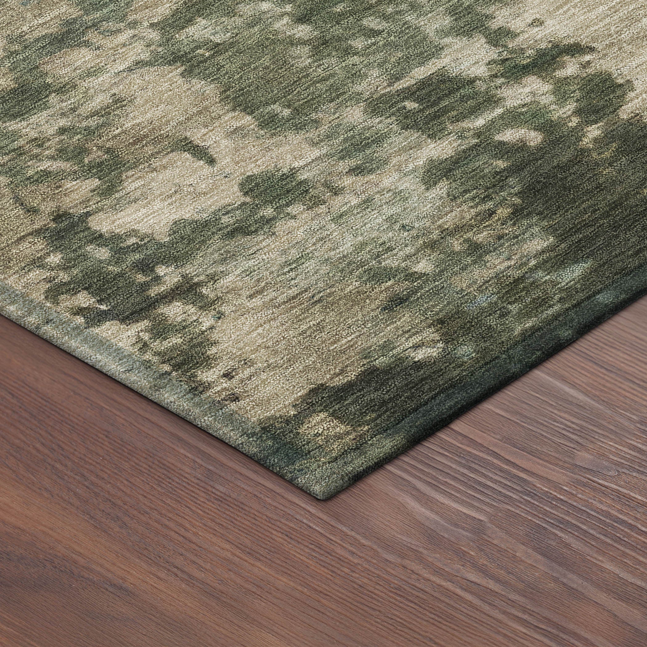 3' X 5' Olive Green And Beige Abstract Washable Indoor Outdoor Area Rug - Sports & Outdoor