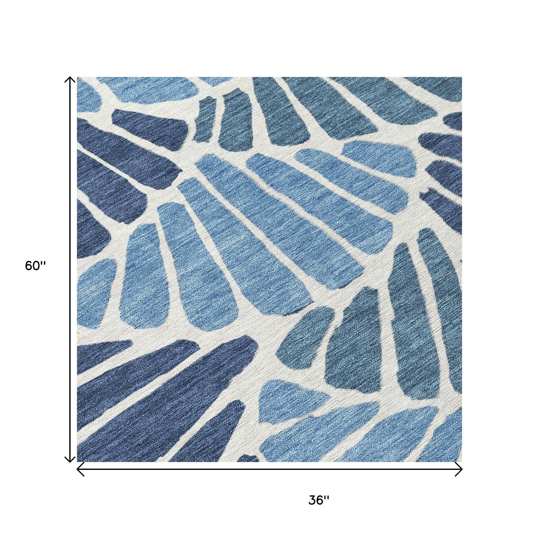3' X 5' Blue Gold And Ivory Floral Washable Indoor Outdoor Area Rug - Sports & Outdoor