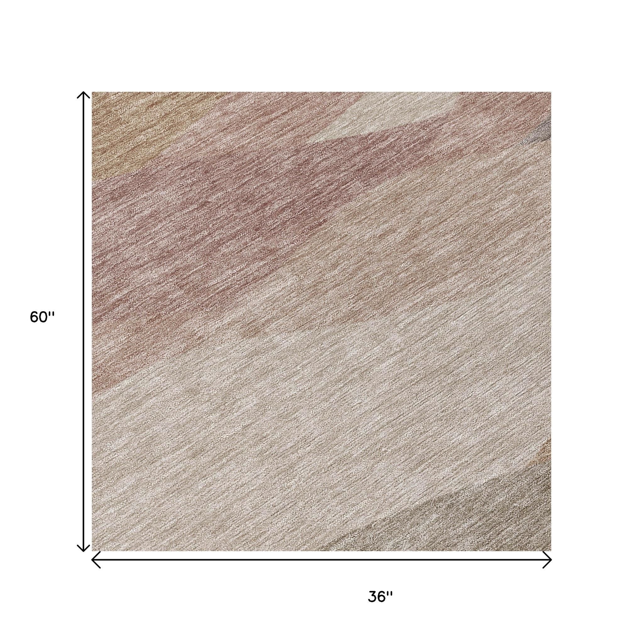 3' X 5' Coffee And Gray Abstract Washable Indoor Outdoor Area Rug - Sports & Outdoor