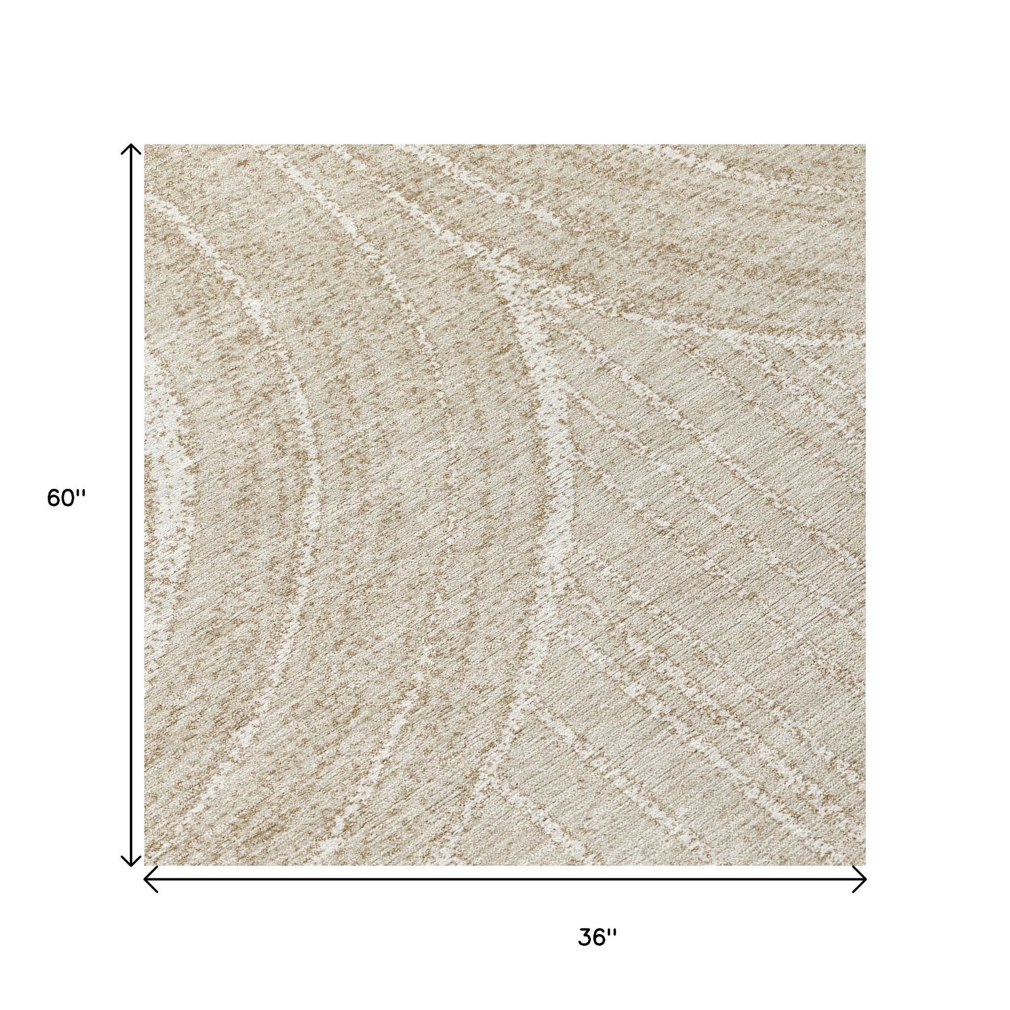 3' X 5' Beige And Tan Geometric Washable Indoor Outdoor Area Rug - Sports & Outdoor