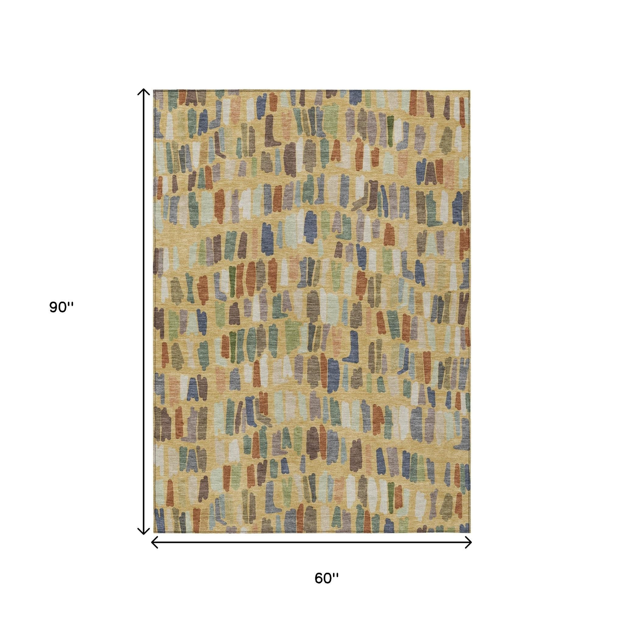 5' X 8' Gold Blue And Ivory Striped Washable Indoor Outdoor Area Rug - Sports & Outdoor