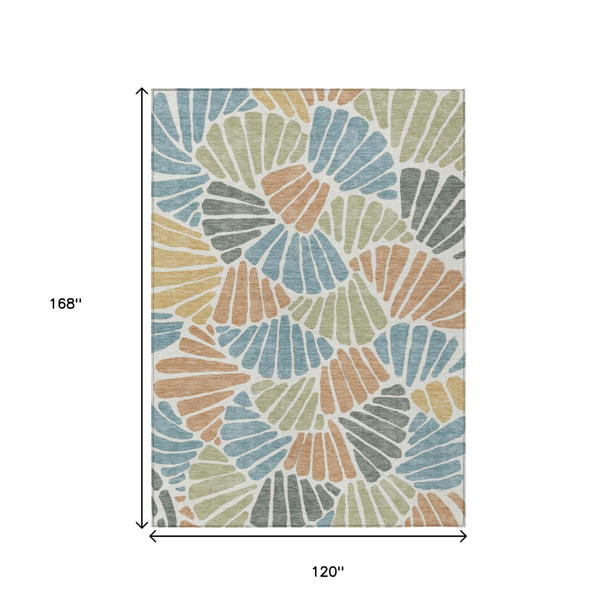 10' X 14' Pale Aqua Copper And Gold Floral Washable Indoor Outdoor Area Rug - Sports & Outdoor