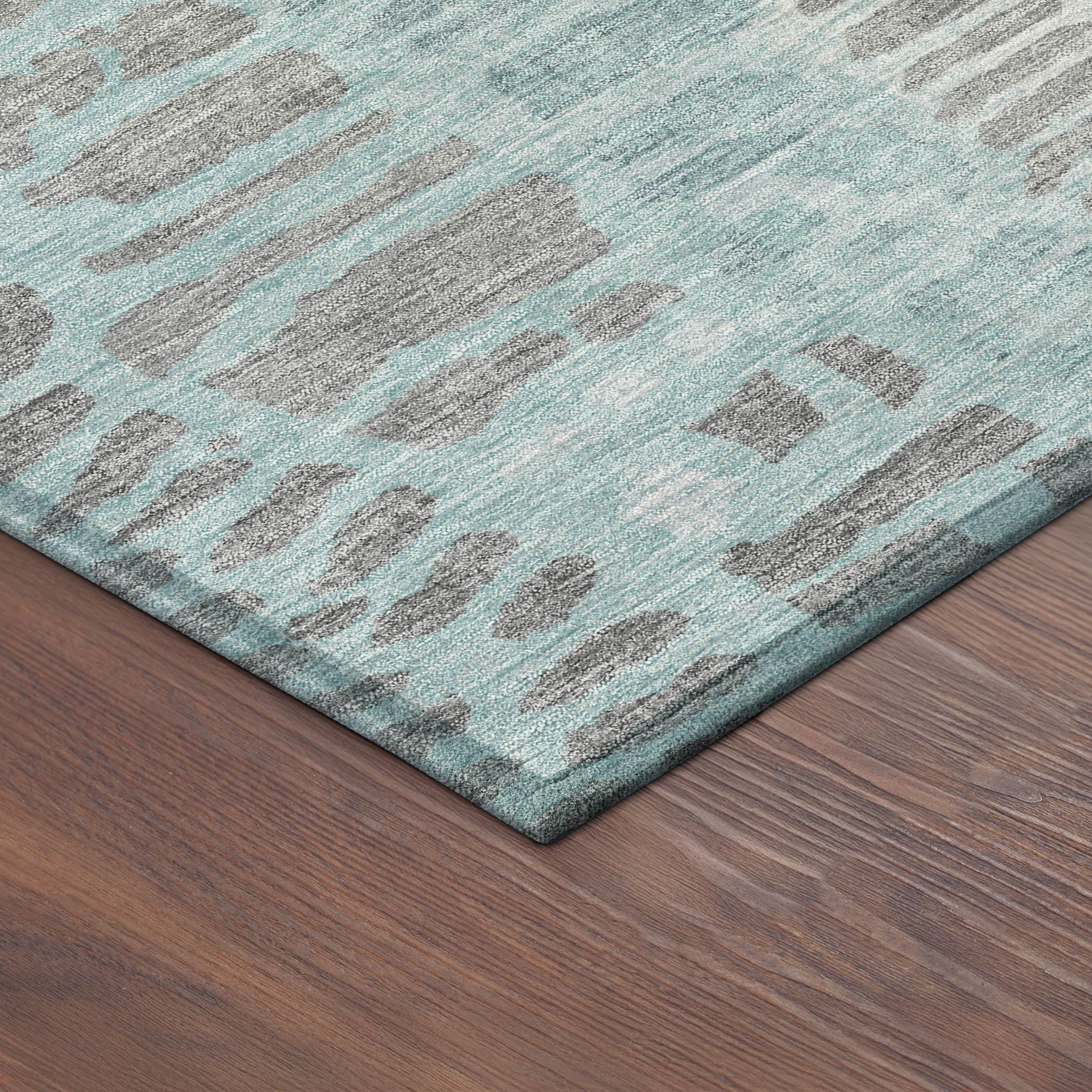 3' X 5' Teal Blue And Gray Abstract Washable Indoor Outdoor Area Rug - Sports & Outdoor