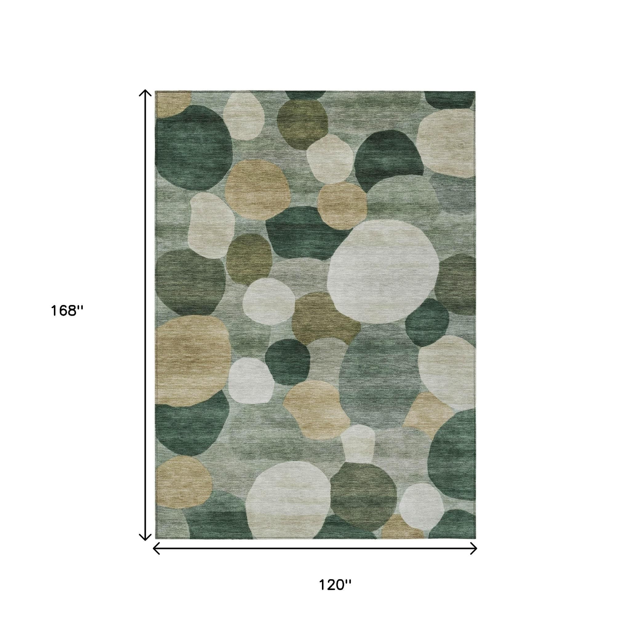 10' X 14' Green And Beige Geometric Washable Indoor Outdoor Area Rug - Sports & Outdoor