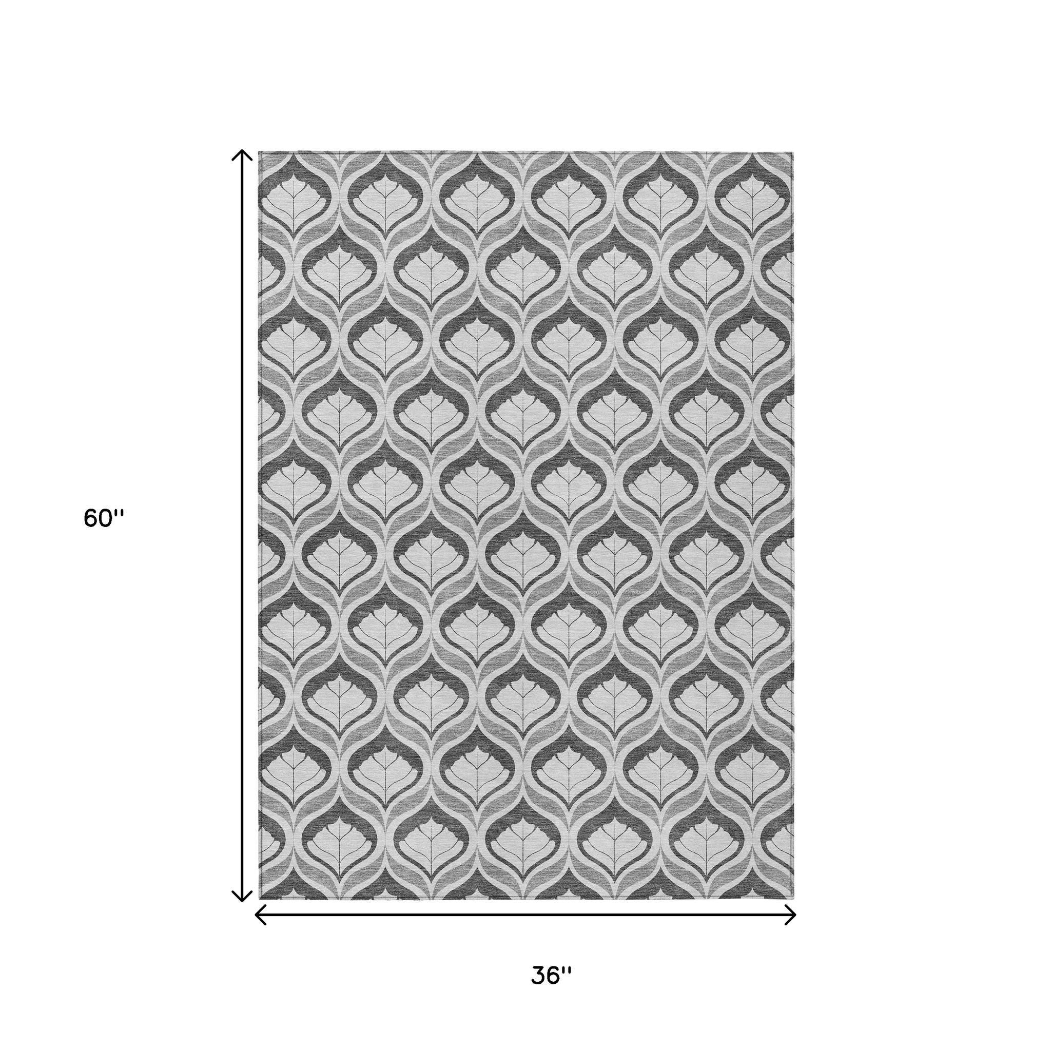 3' X 5' Charcoal And Silver Geometric Washable Indoor Outdoor Area Rug - Sports & Outdoor