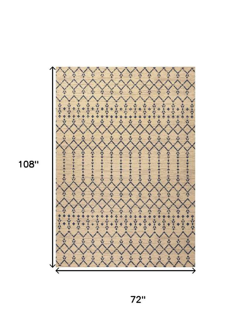 Beige and navy trellis area rug, 72 in x 108 in