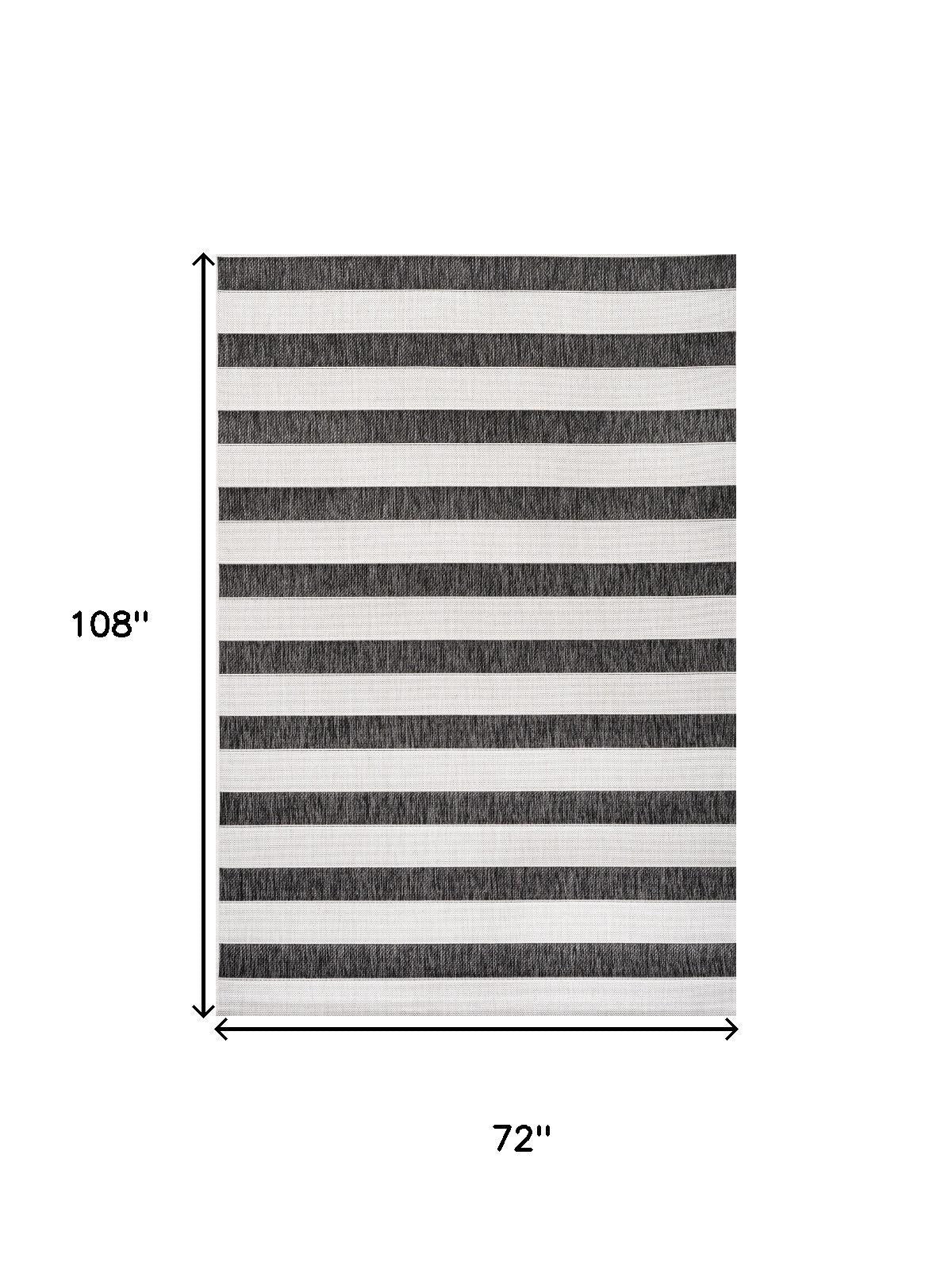 6x9 striped indoor outdoor area rug, black and cream horizontal bands