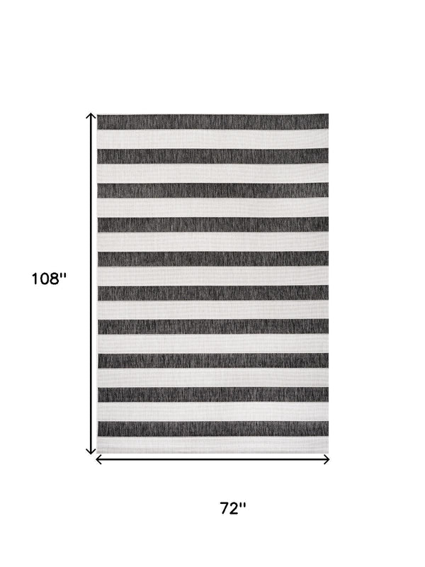 6x9 striped indoor outdoor area rug, black and cream horizontal bands
