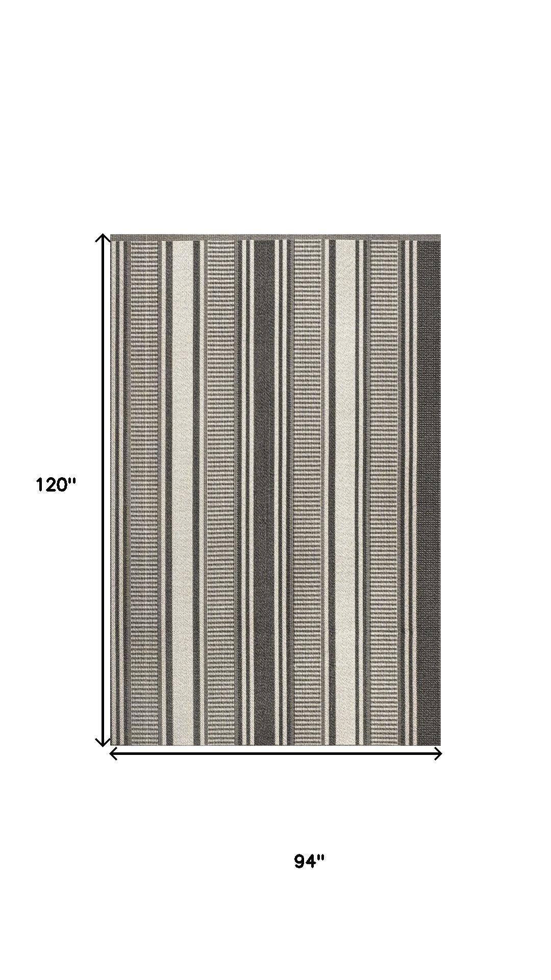 8' X 10' Black And Cream Striped Indoor Outdoor Area Rug - Sports & Outdoor