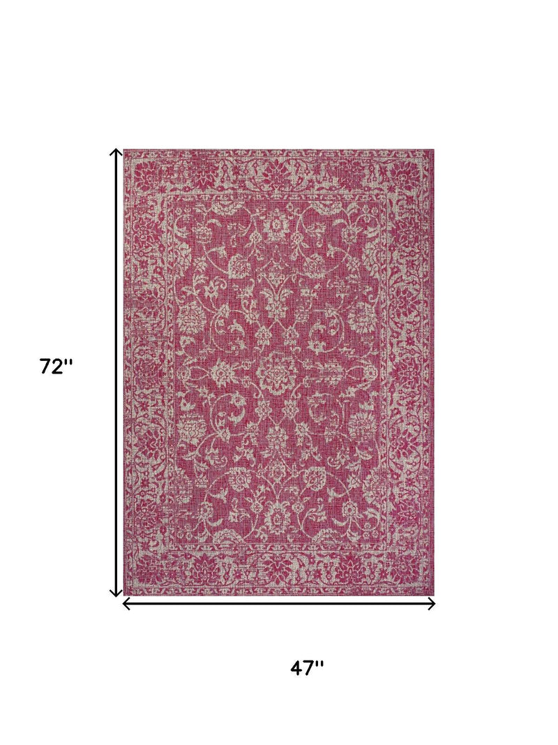 Fuchsia and light gray medallion area rug, 47 x 72 inch size diagram