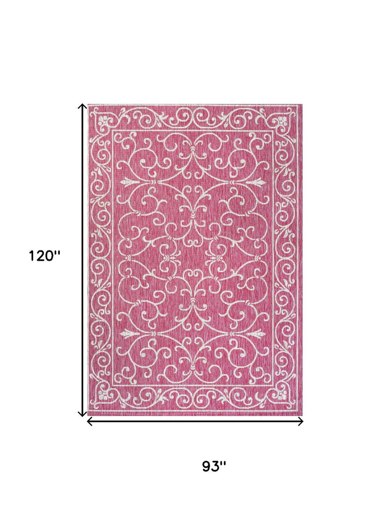 Fuchsia area rug showing 93 in by 120 in dimensions
