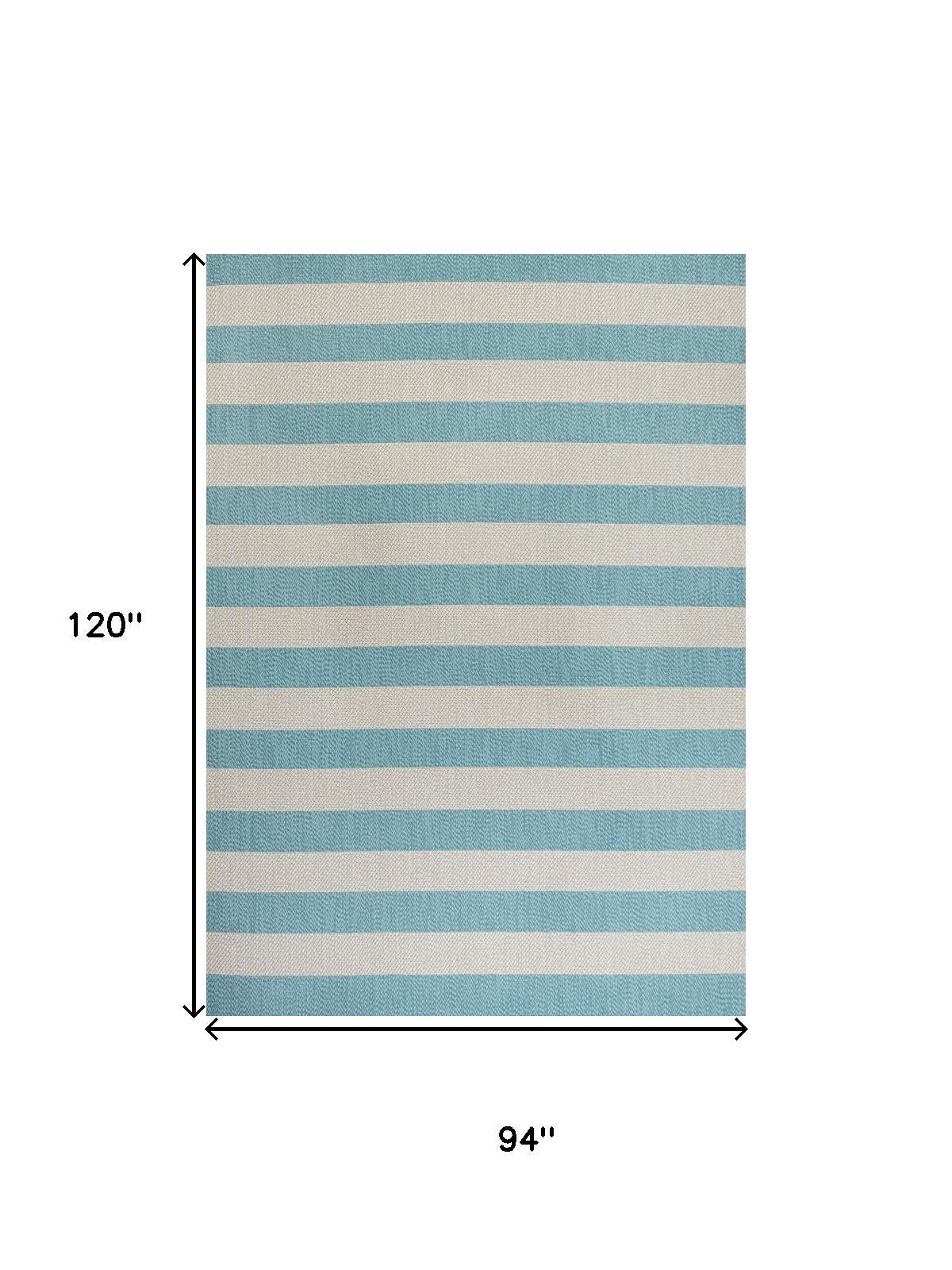 8' X 10' Aqua And Cream Striped Indoor Outdoor Area Rug - Sports & Outdoor