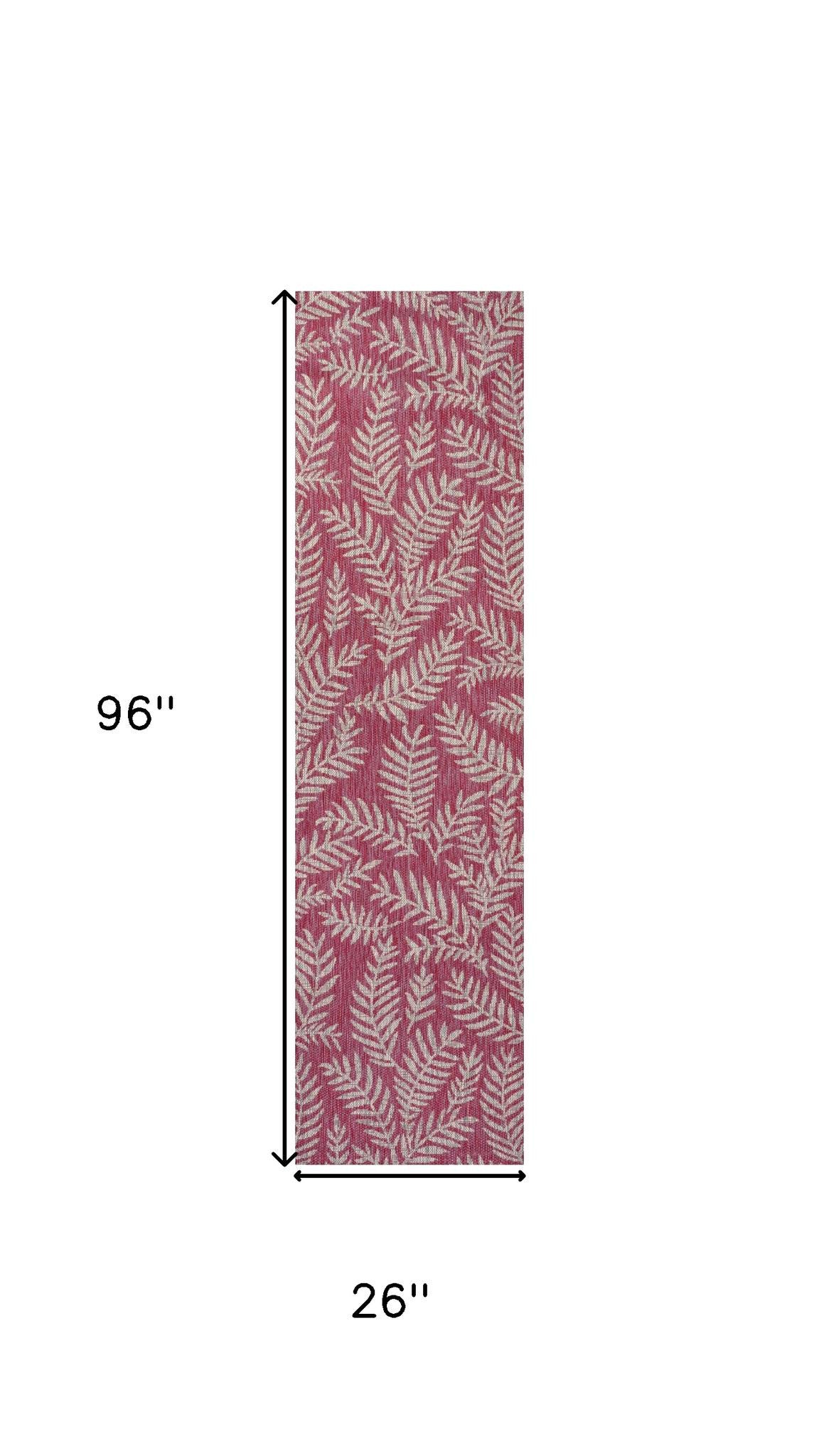 8' Fuchsia And Light Gray Floral Indoor Outdoor Runner Rug - Sports & Outdoor