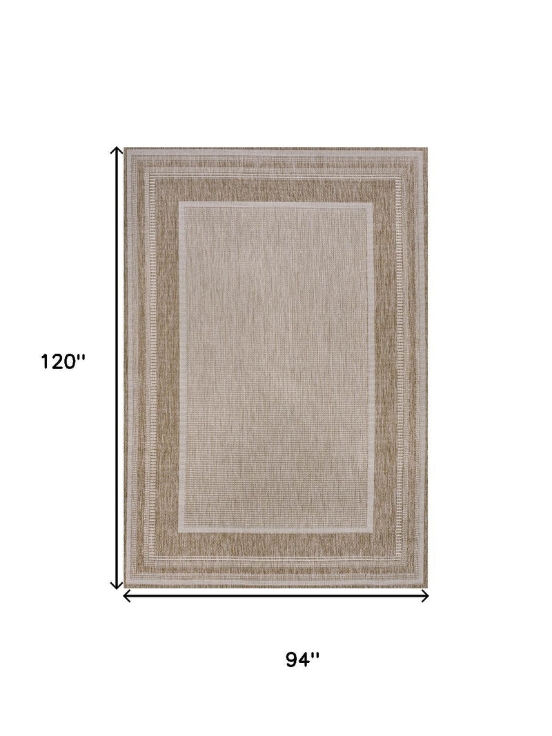 94 x 120 inch beige and cream indoor/outdoor area rug, framed rectangle pattern