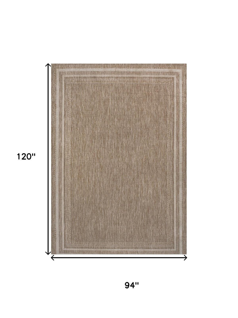 Beige and cream area rug size diagram, 94 in by 120 in with bordered pattern