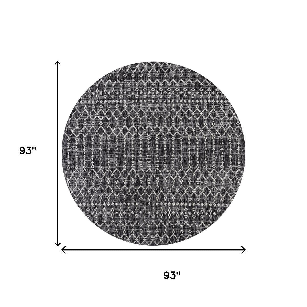8' Black And Gray Round Trellis Indoor Outdoor Area Rug - Sports & Outdoor