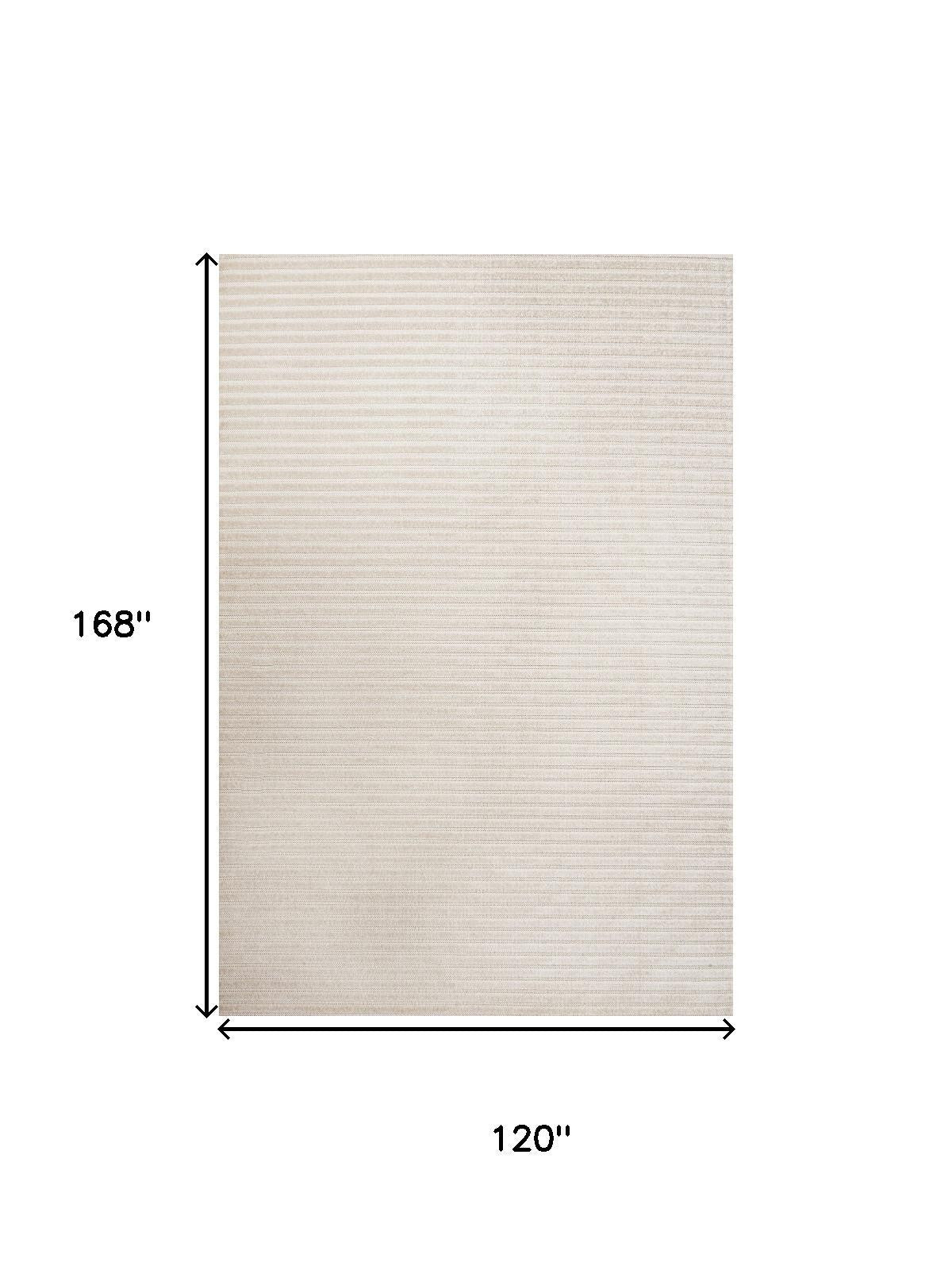 Ivory and cream striped area rug, 10 x 14 ft, flat weave
