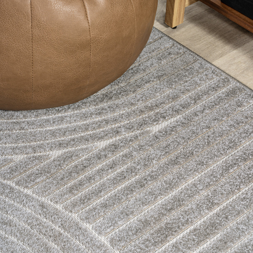 10' Gray And Ivory Striped Indoor Outdoor Runner Rug - Sports & Outdoor