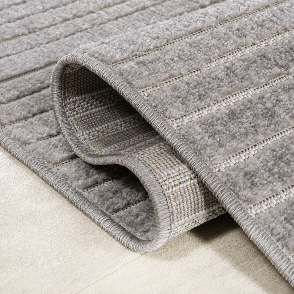 10' Gray And Ivory Striped Indoor Outdoor Runner Rug - Sports & Outdoor