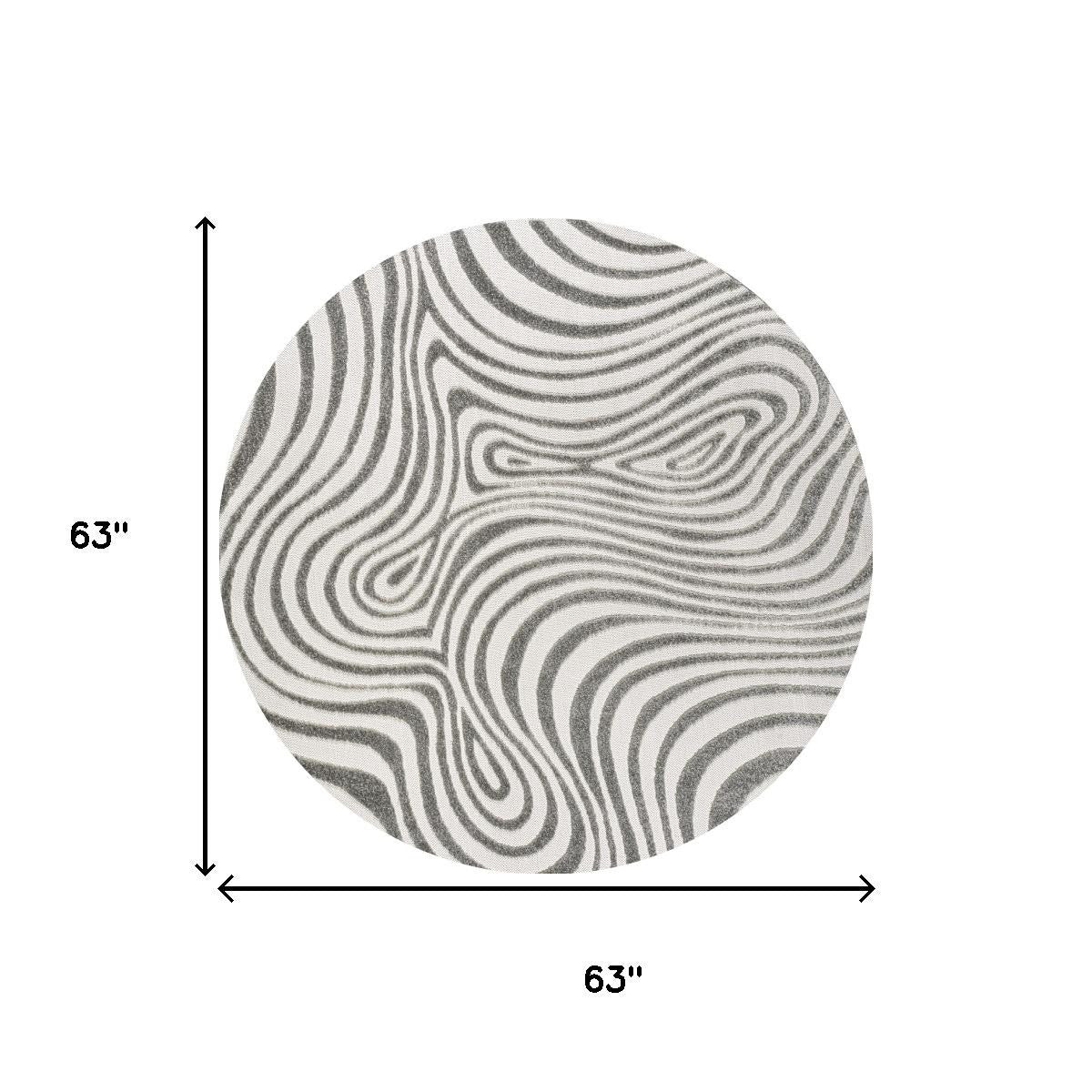 5' Gray And Ivory Round Abstract Indoor Outdoor Area Rug - Sports & Outdoor