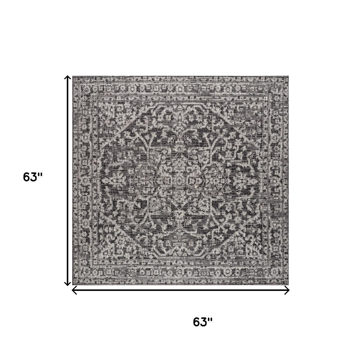 Black and gray square medallion area rug diagram, 63 in by 63 in