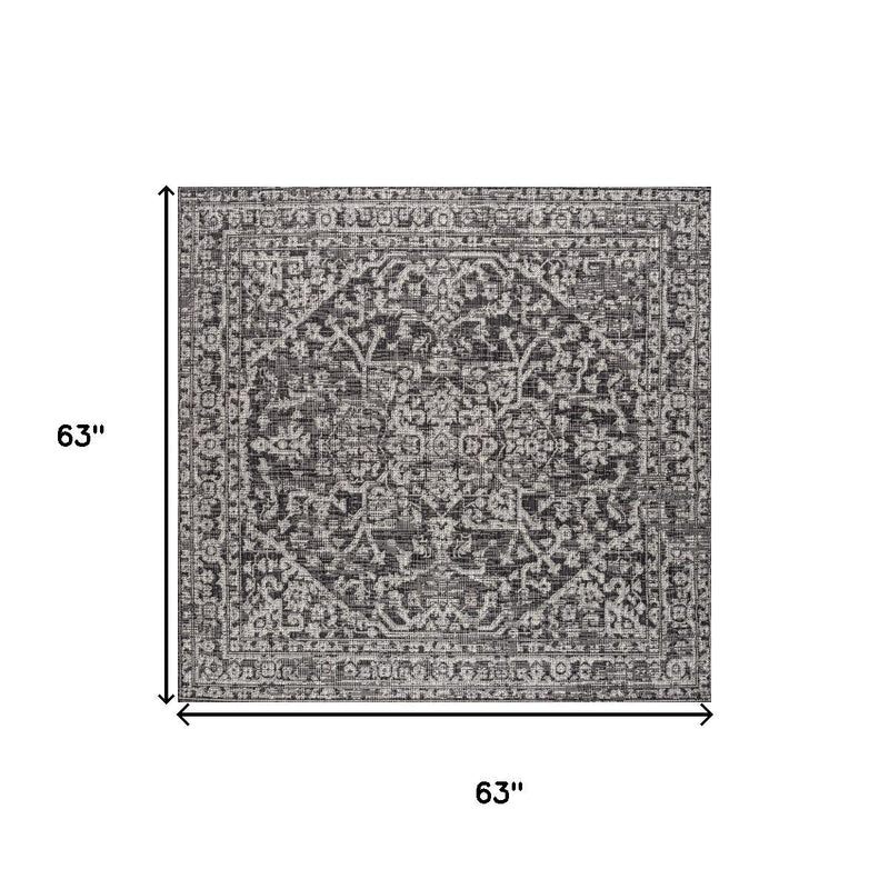 Black and gray square medallion area rug diagram, 63 in by 63 in