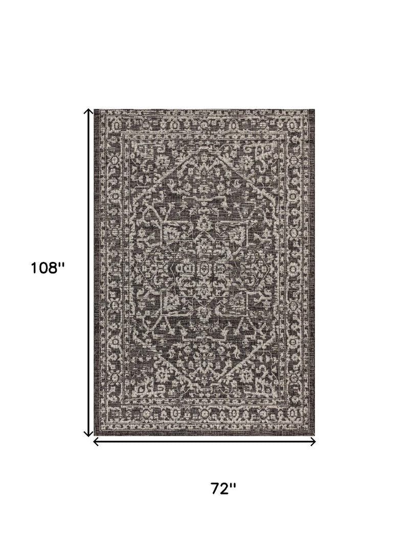 Black and gray medallion area rug size diagram, 72 in by 108 in
