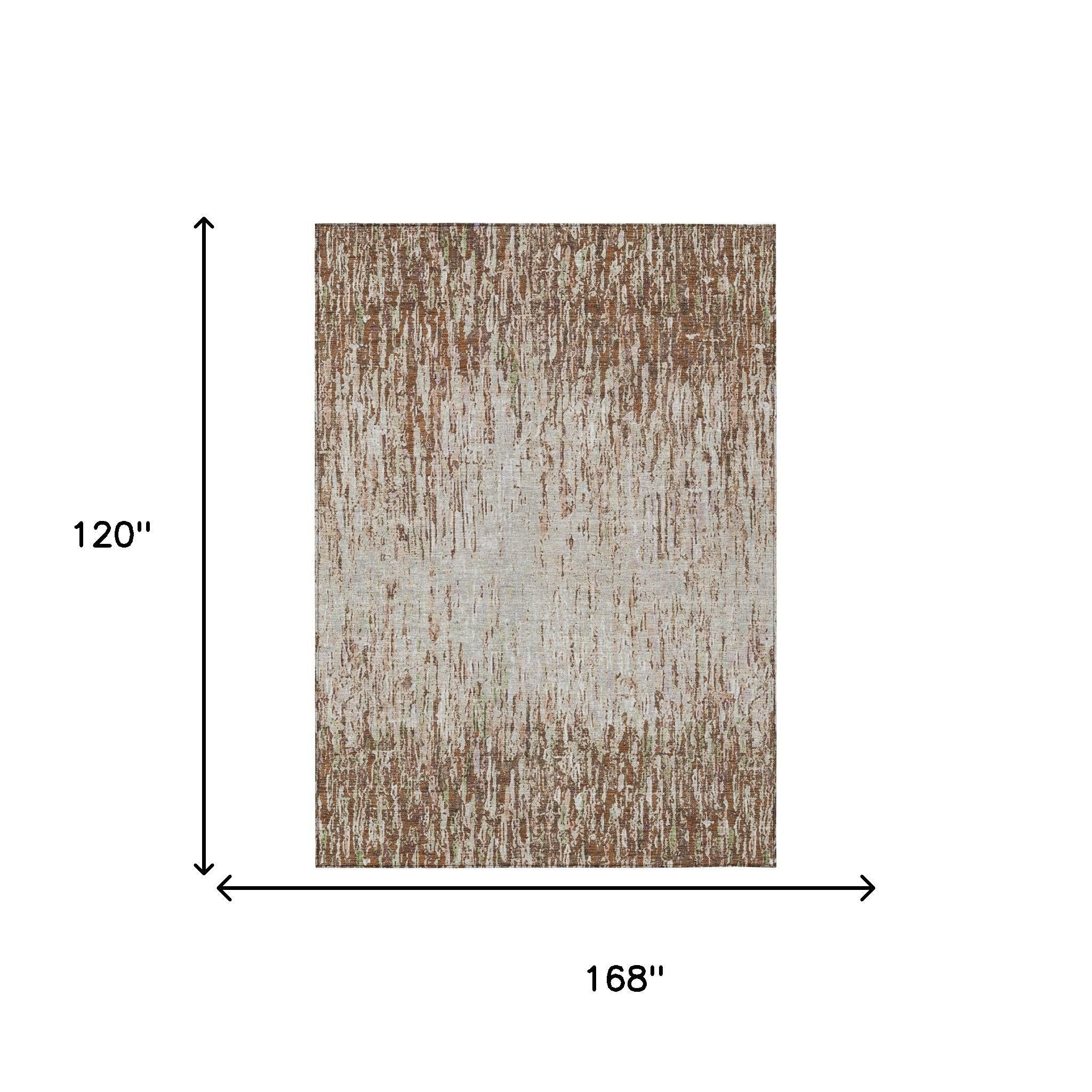 10' X 14' Orange And Copper Striped Washable Indoor Outdoor Area Rug - Sports & Outdoor