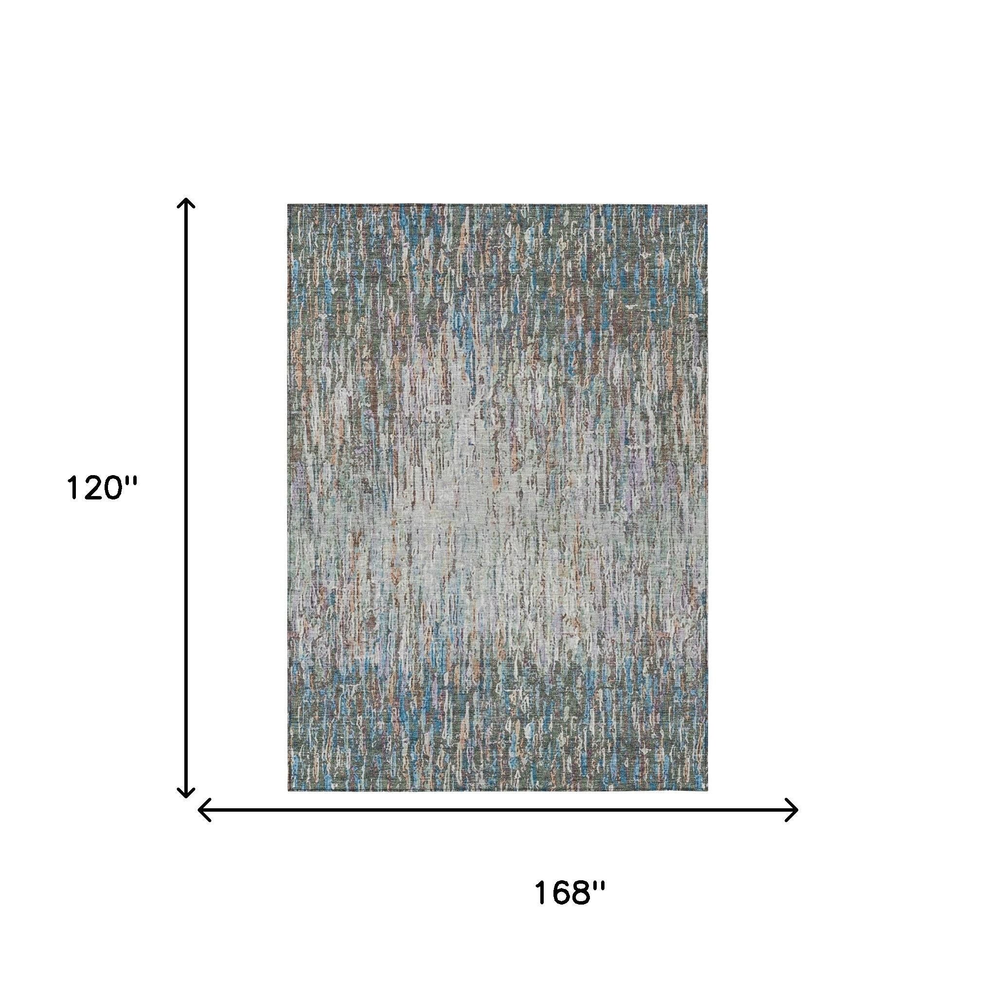 10' X 14' Green And Gray Striped Washable Indoor Outdoor Area Rug - Sports & Outdoor