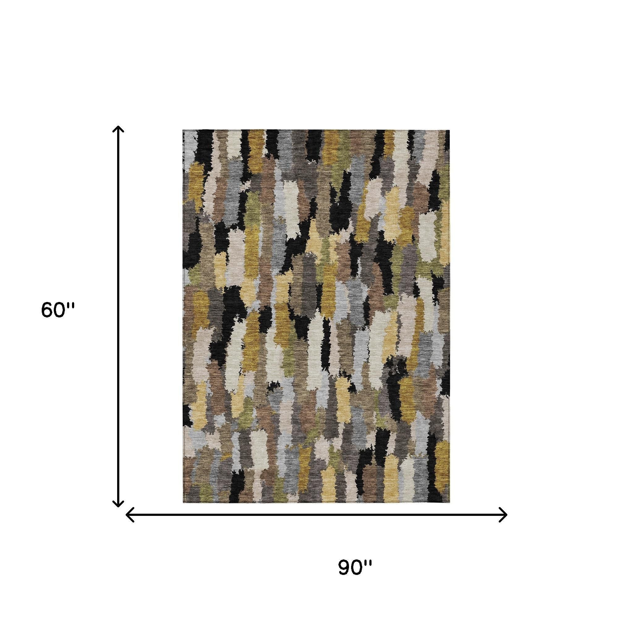 5' X 8' Black And Brown Striped Washable Indoor Outdoor Area Rug - Sports & Outdoor