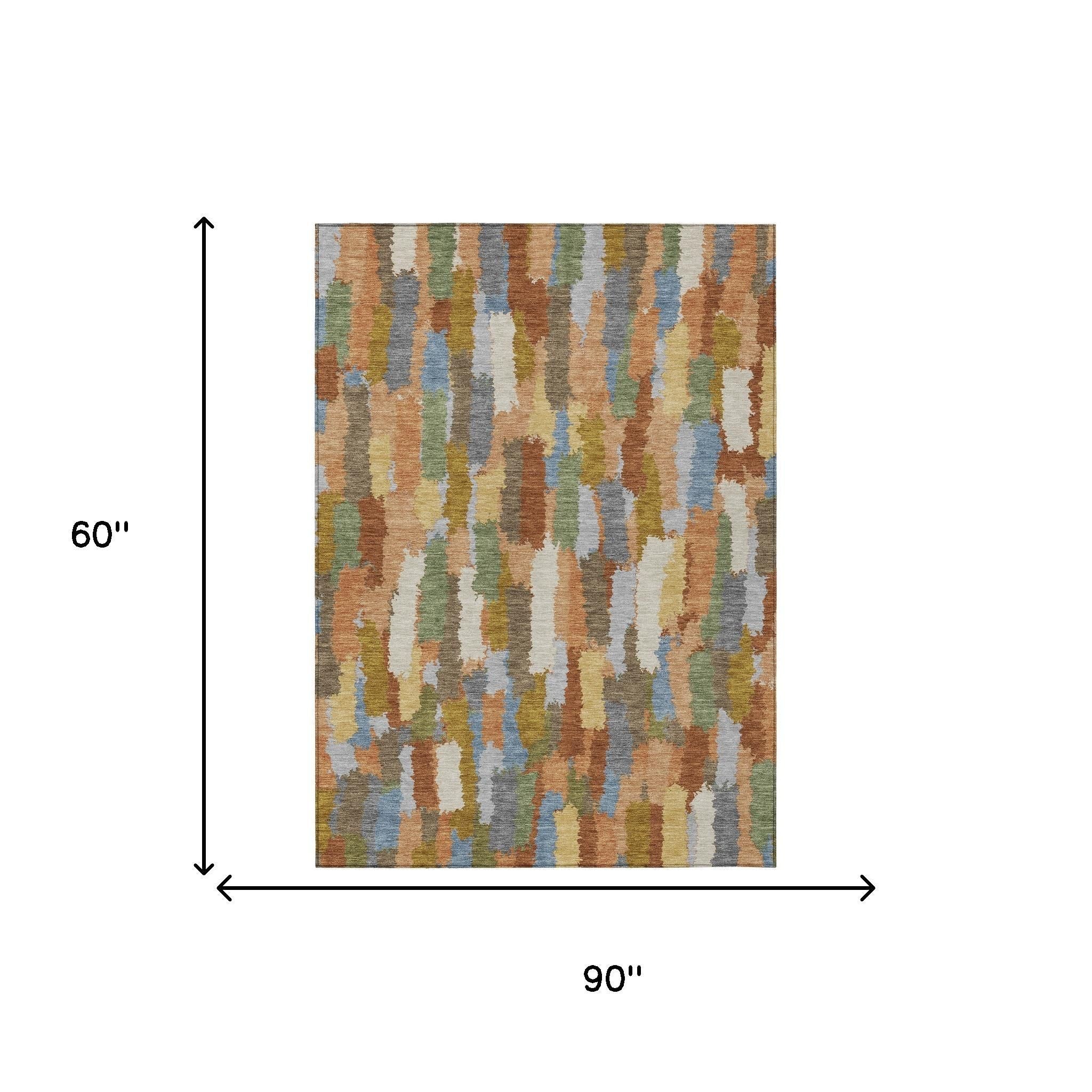 5' X 8' Copper And Chocolate Striped Washable Indoor Outdoor Area Rug - Sports & Outdoor