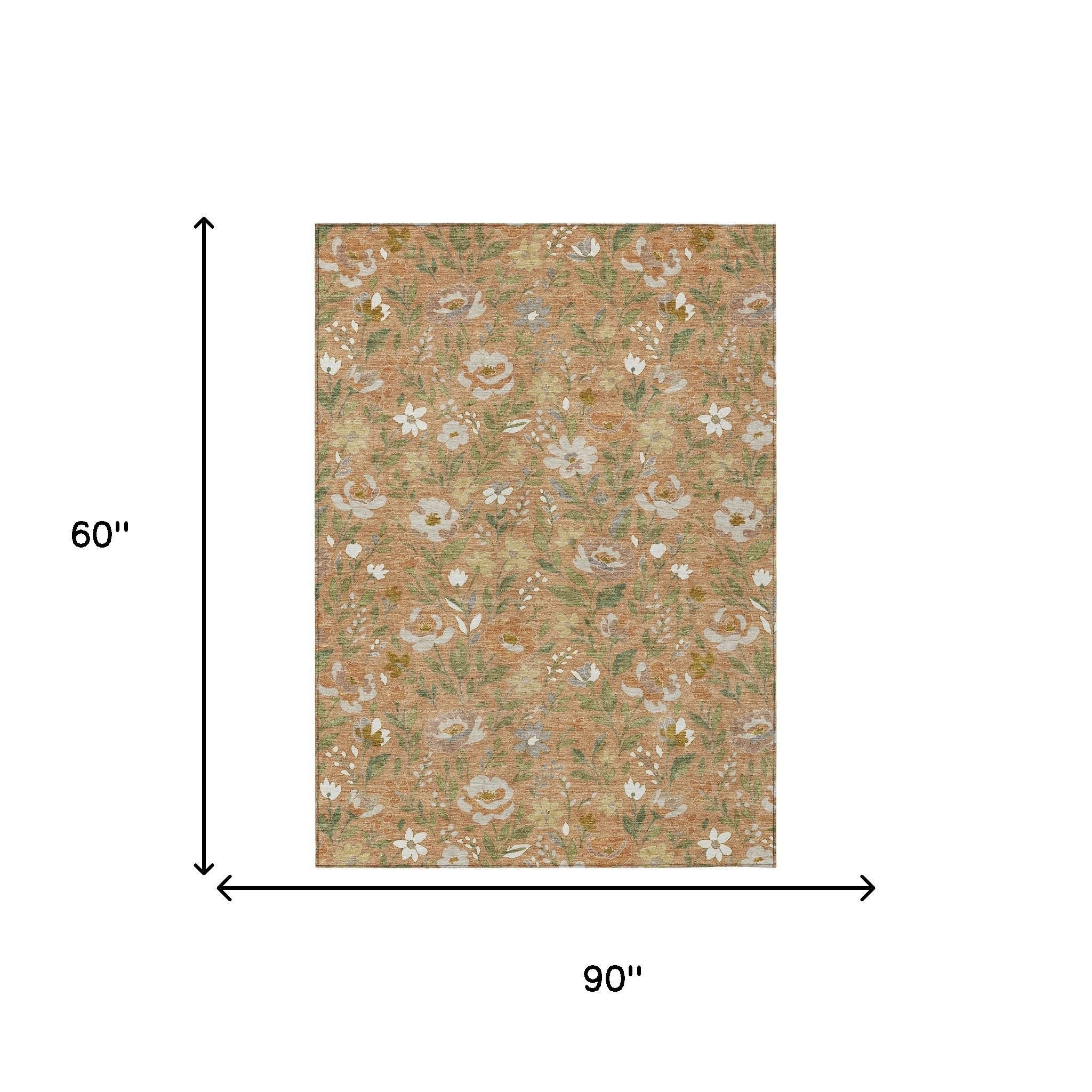 5' X 8' Copper And Green Floral Washable Indoor Outdoor Area Rug - Sports & Outdoor