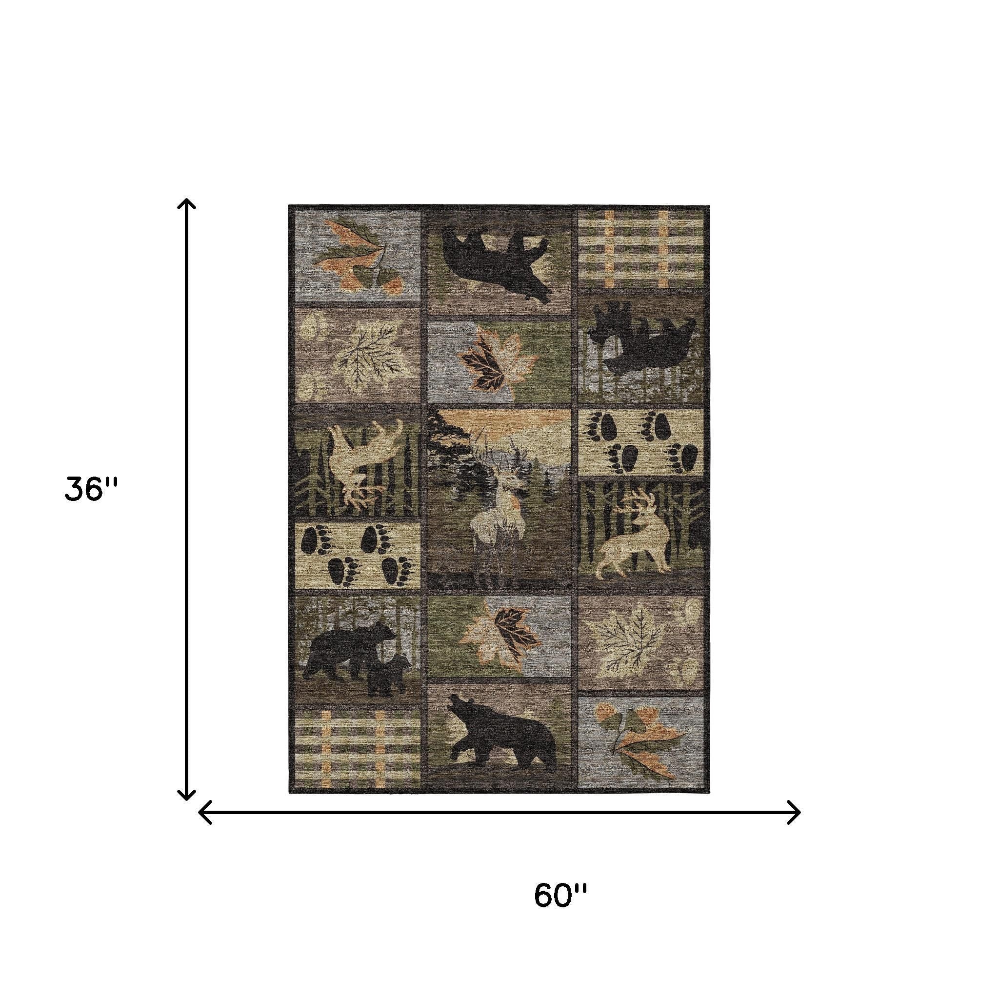 3' X 5' Black And Brown Bear Washable Indoor Outdoor Area Rug - Sports & Outdoor
