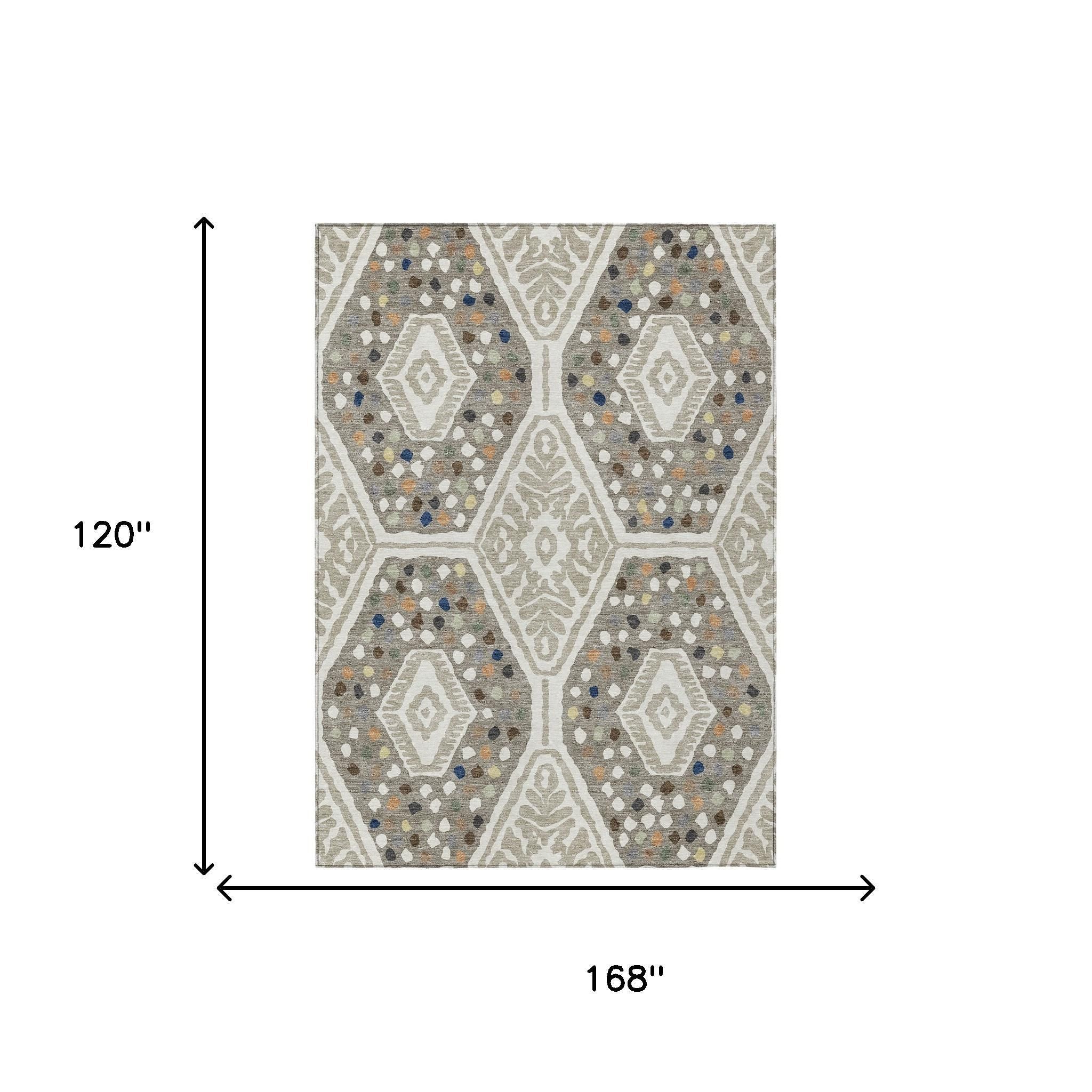 10' X 14' Ivory And Taupe Tribal Washable Indoor Outdoor Area Rug - Sports & Outdoor