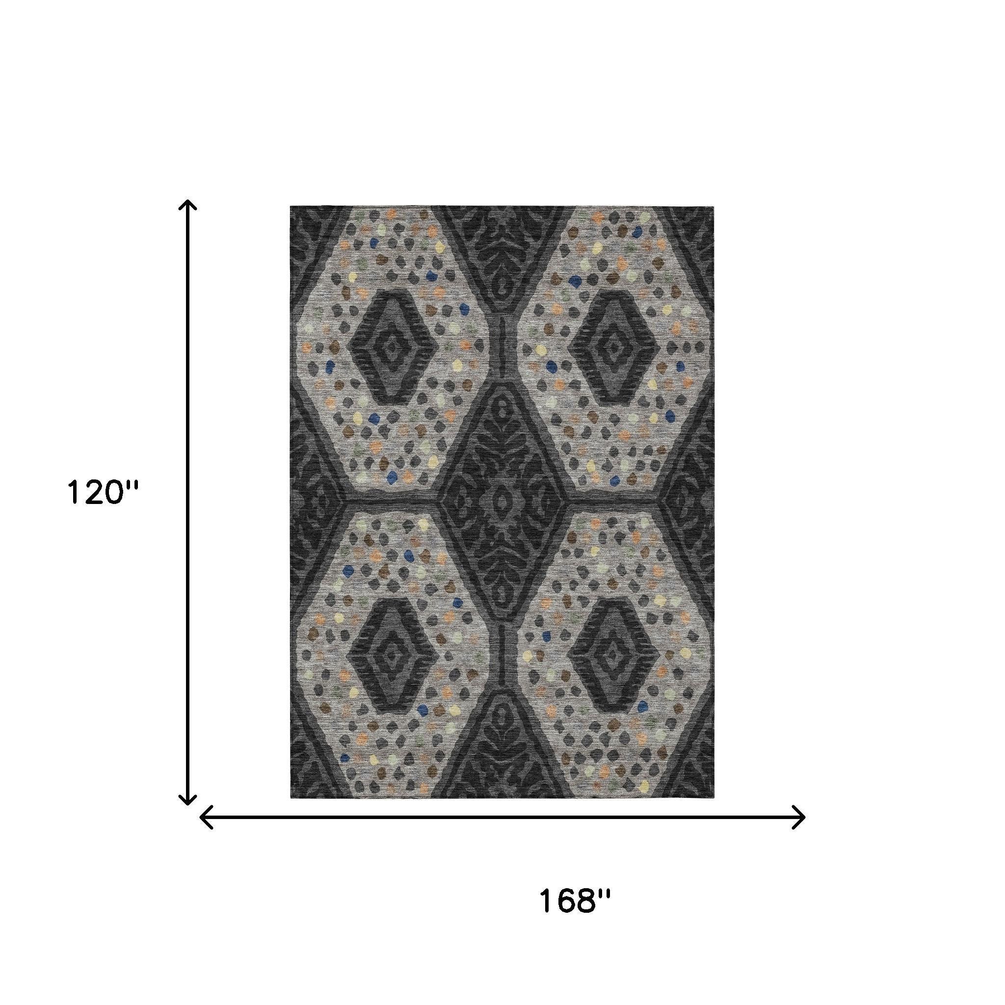 10' X 14' Charcoal And Gray Tribal Washable Indoor Outdoor Area Rug - Sports & Outdoor