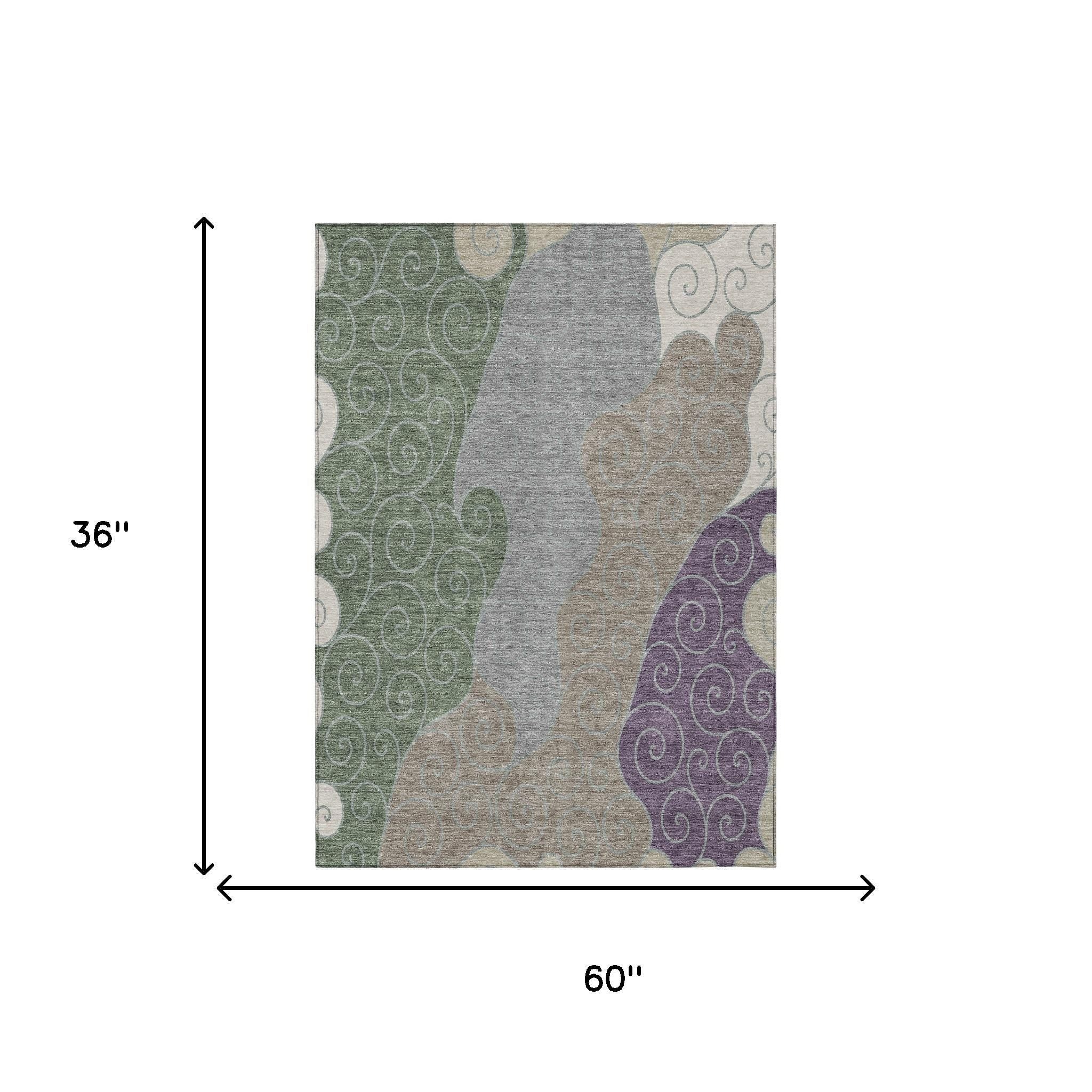 3' X 5' Pewter And Taupe Abstract Washable Indoor Outdoor Area Rug - Sports & Outdoor