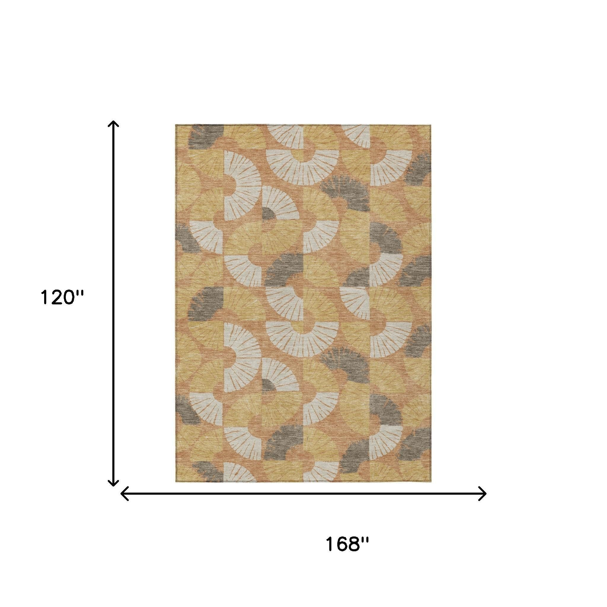 10' X 14' Copper And Gold Geometric Washable Indoor Outdoor Area Rug - Sports & Outdoor