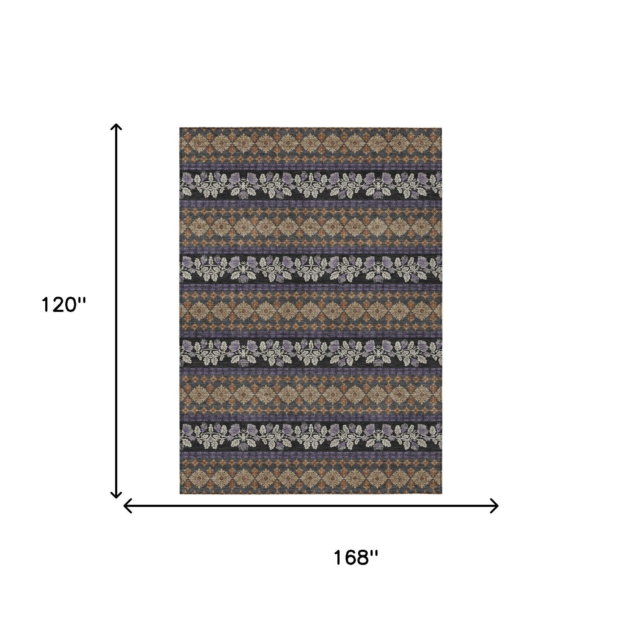 10' X 14' Plum And Copper Striped Washable Indoor Outdoor Area Rug - Sports & Outdoor